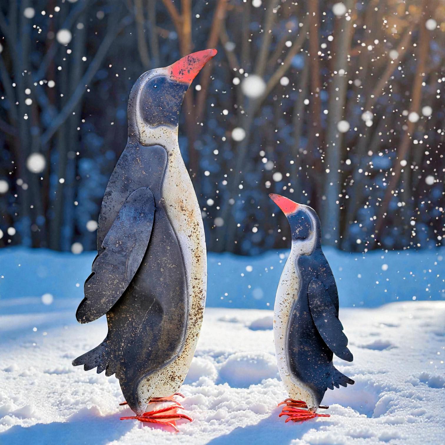 Vintage Metal Penguin Garden Sculpture – Rustic Outdoor Yard Decor Pair