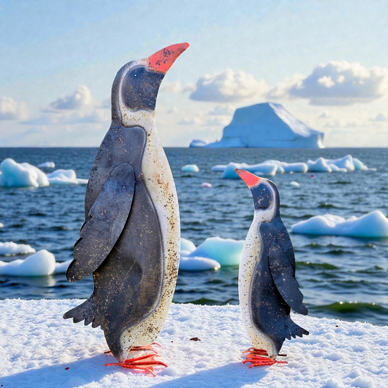Vintage Metal Penguin Garden Sculpture – Rustic Outdoor Yard Decor Pair