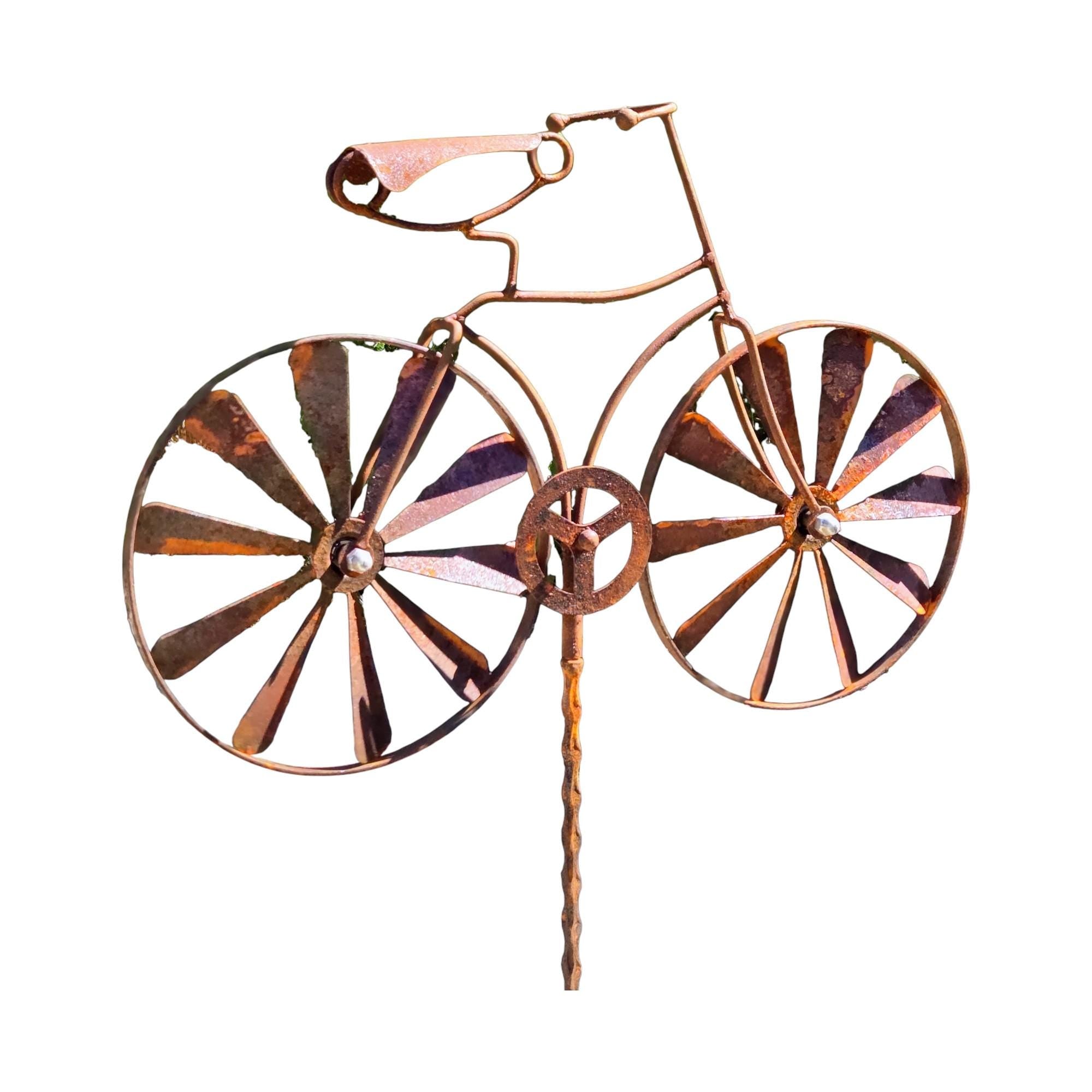 61" H Rustic Metal Bicycle Wind Spinner Garden Stake - Vintage Farmhouse Decor