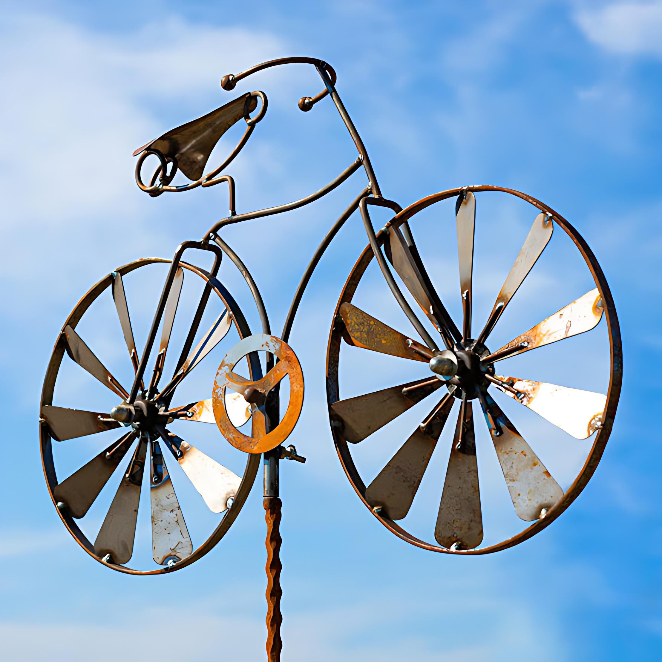 61" H Rustic Metal Bicycle Wind Spinner Garden Stake - Vintage Farmhouse Decor