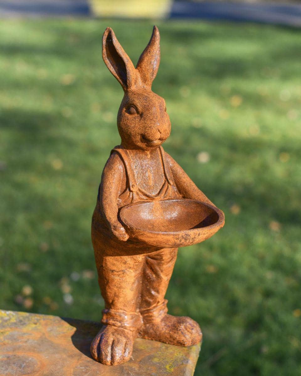 Cast Iron Bunny Bird Feeder: Easter Rustic Garden Decor