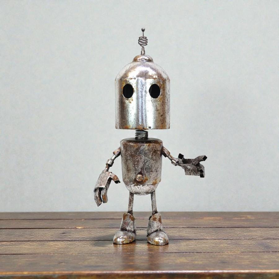 Handmade Metal Robot Sculpture – Rustic Valentine's Day Gift Garden Art
