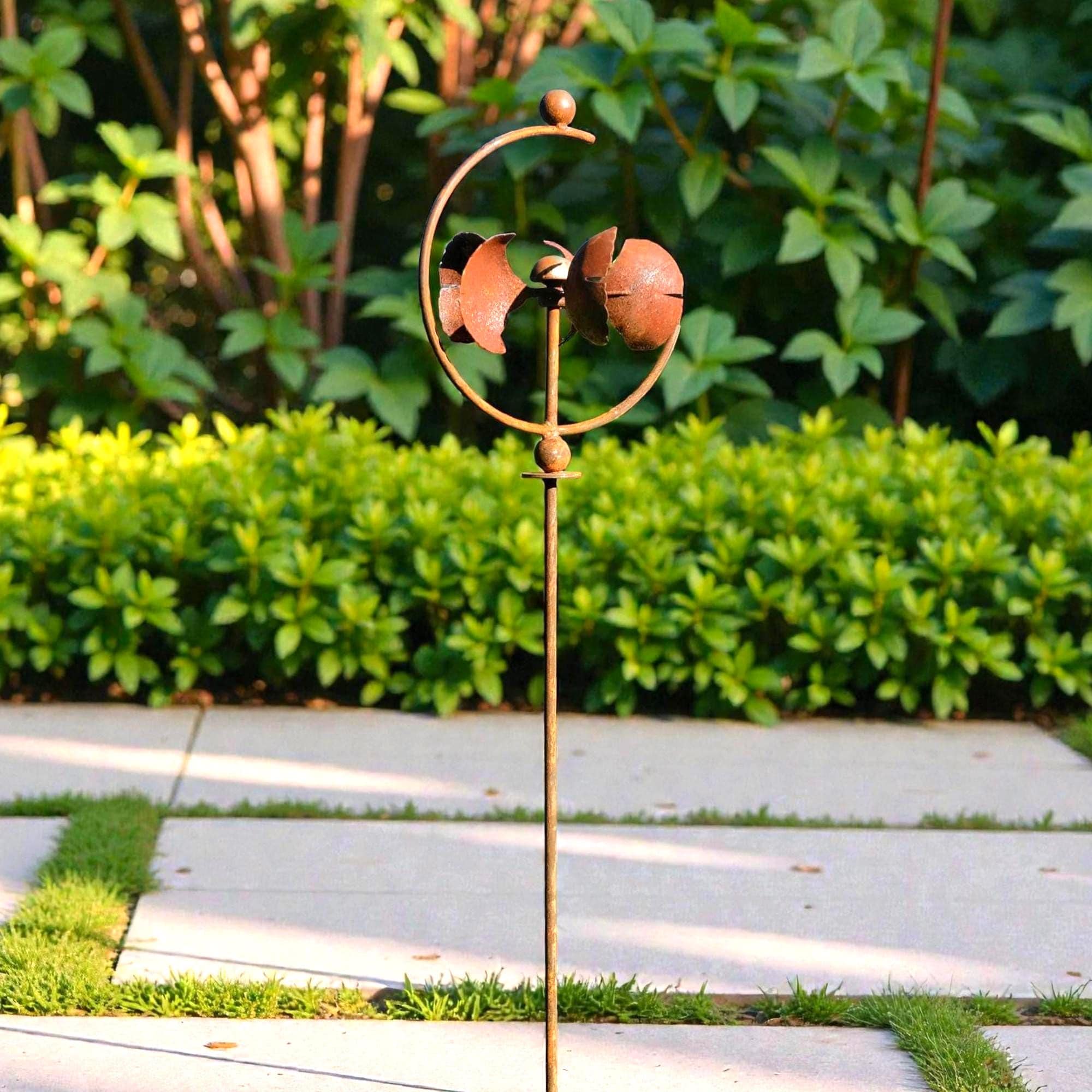 Rustic Metal Wind Spinner: 55" Kinetic Garden Art, Rust Finish