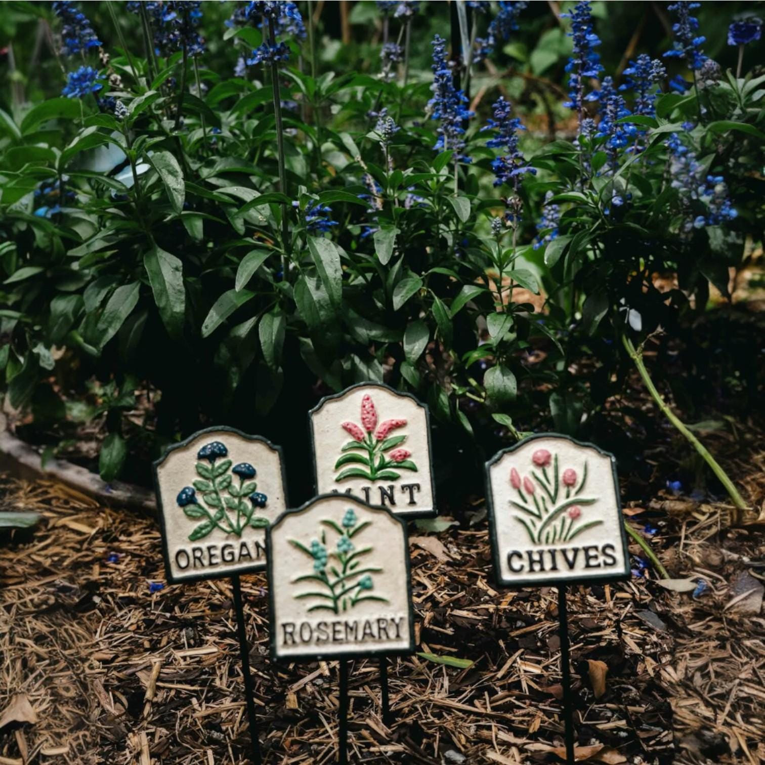Hand-Painted Cast Iron Herb Garden Signs | Plant Markers, Garden Decor