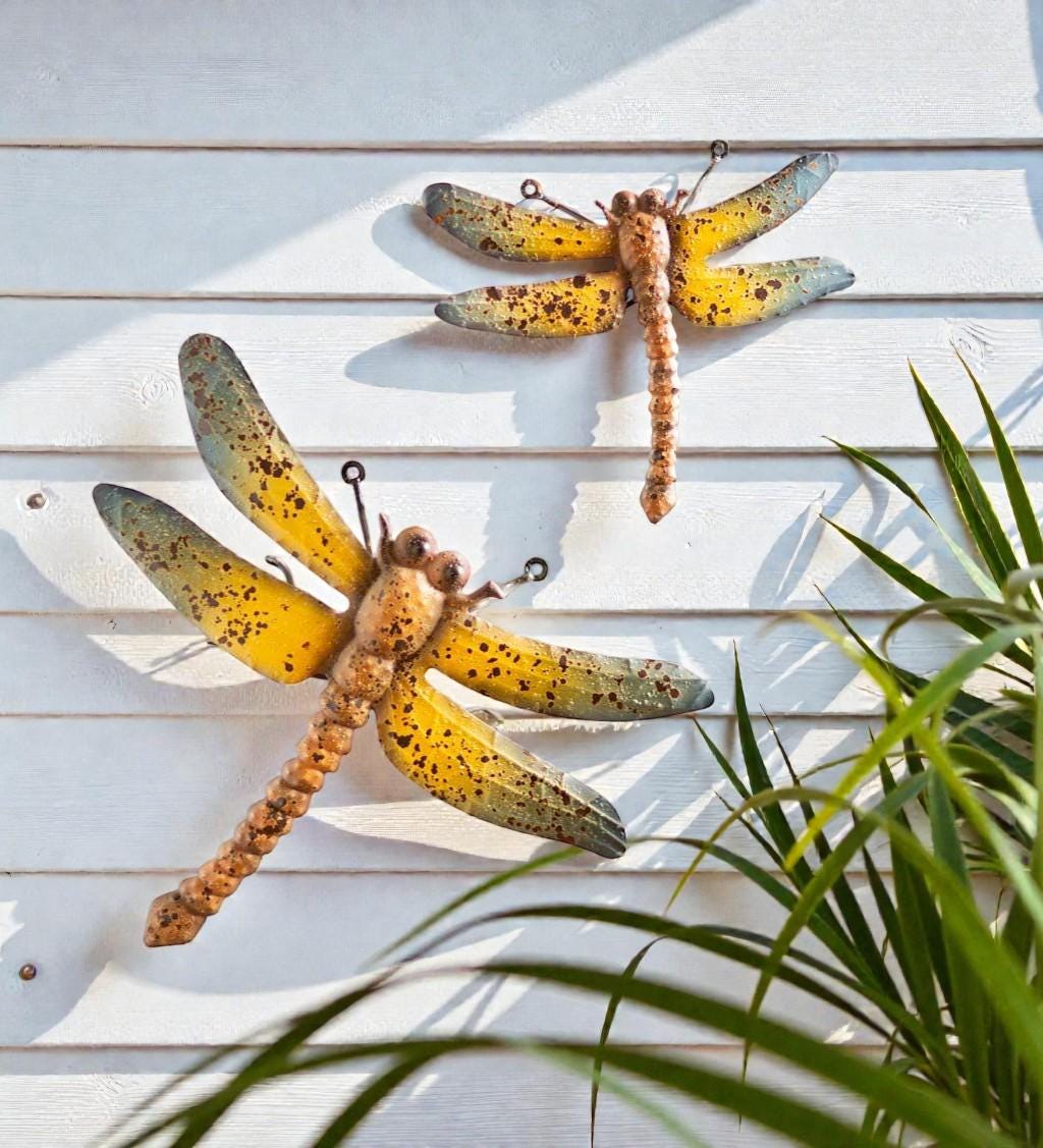 Rustic Metal Dragonfly for Wall Hanging or Tabletop, Set of 2