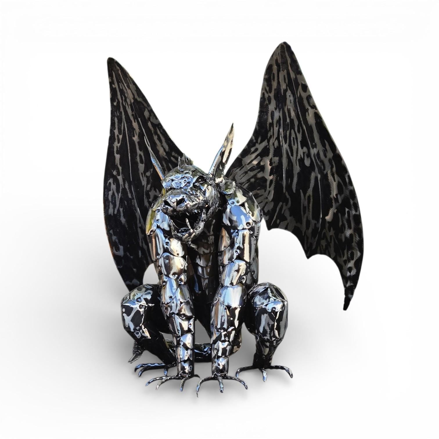 Metal Gargoyle Garden Decor – Gothic Winged Dragon Sculpture, Rustic Outdoor Yard Art Statue