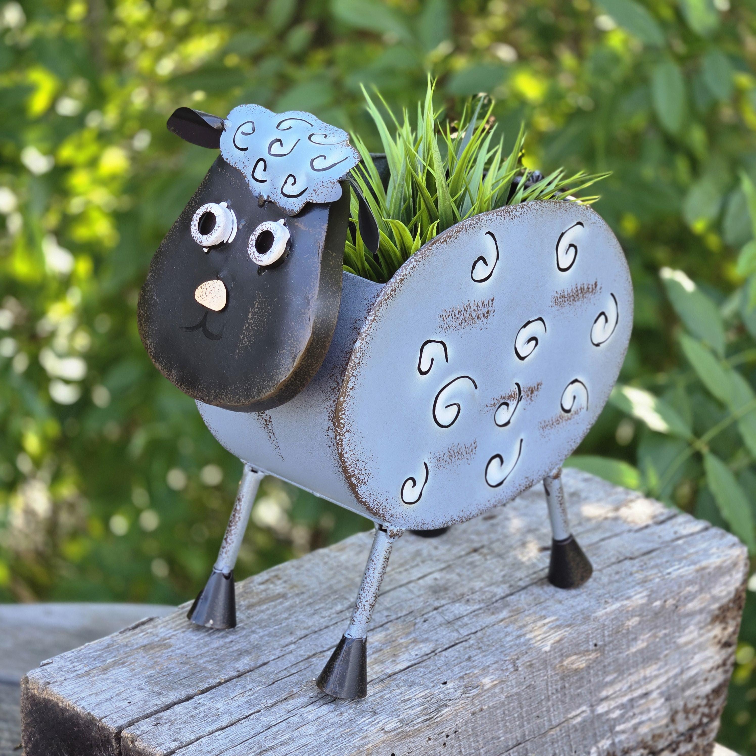 Metal Farm Animal Planters – Rustic Farmhouse Garden Decor Cow Pig Sheep Dog Cat