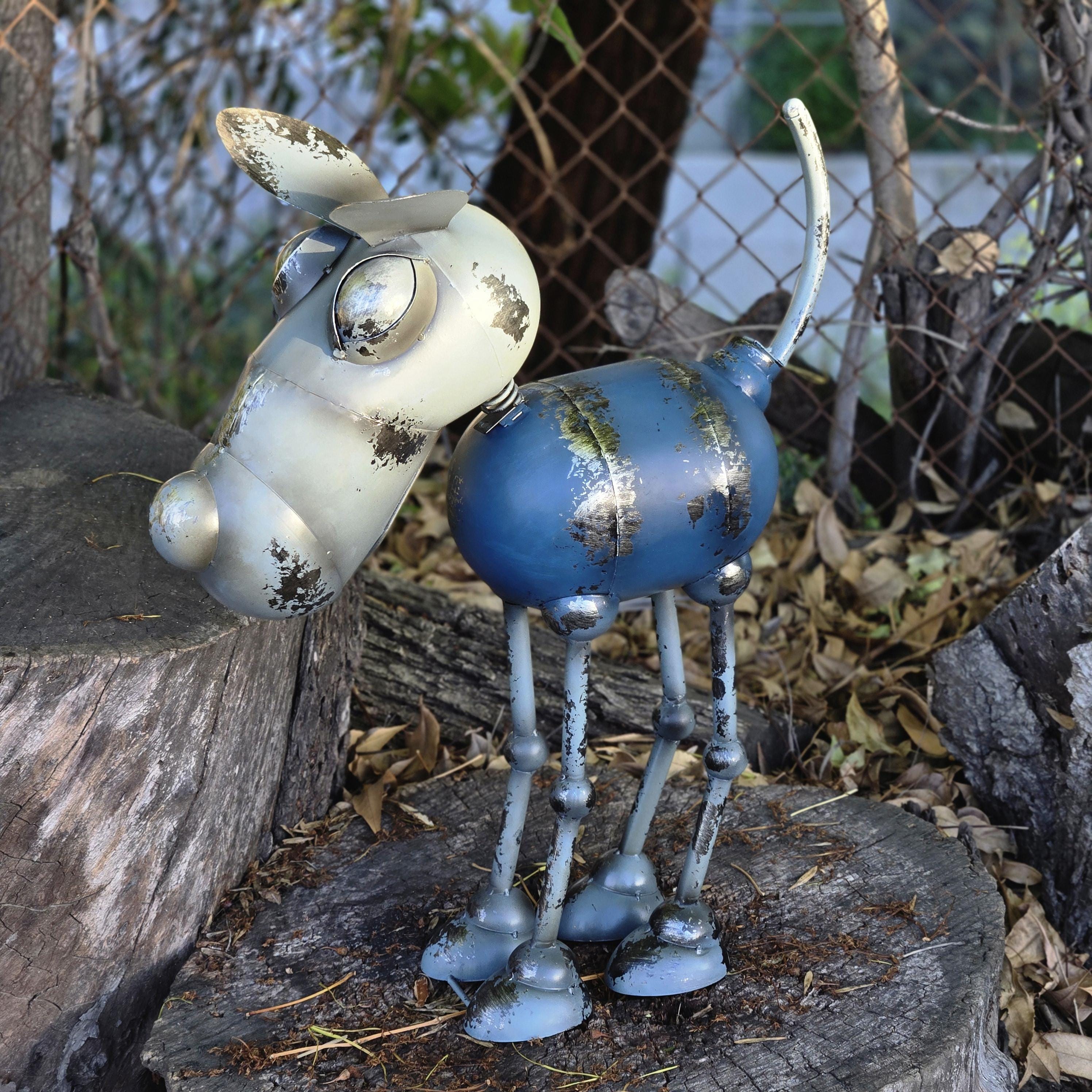 Rustic Metal Robot Dog Sculpture – Industrial Vintage Yard Art Outdoor Decor