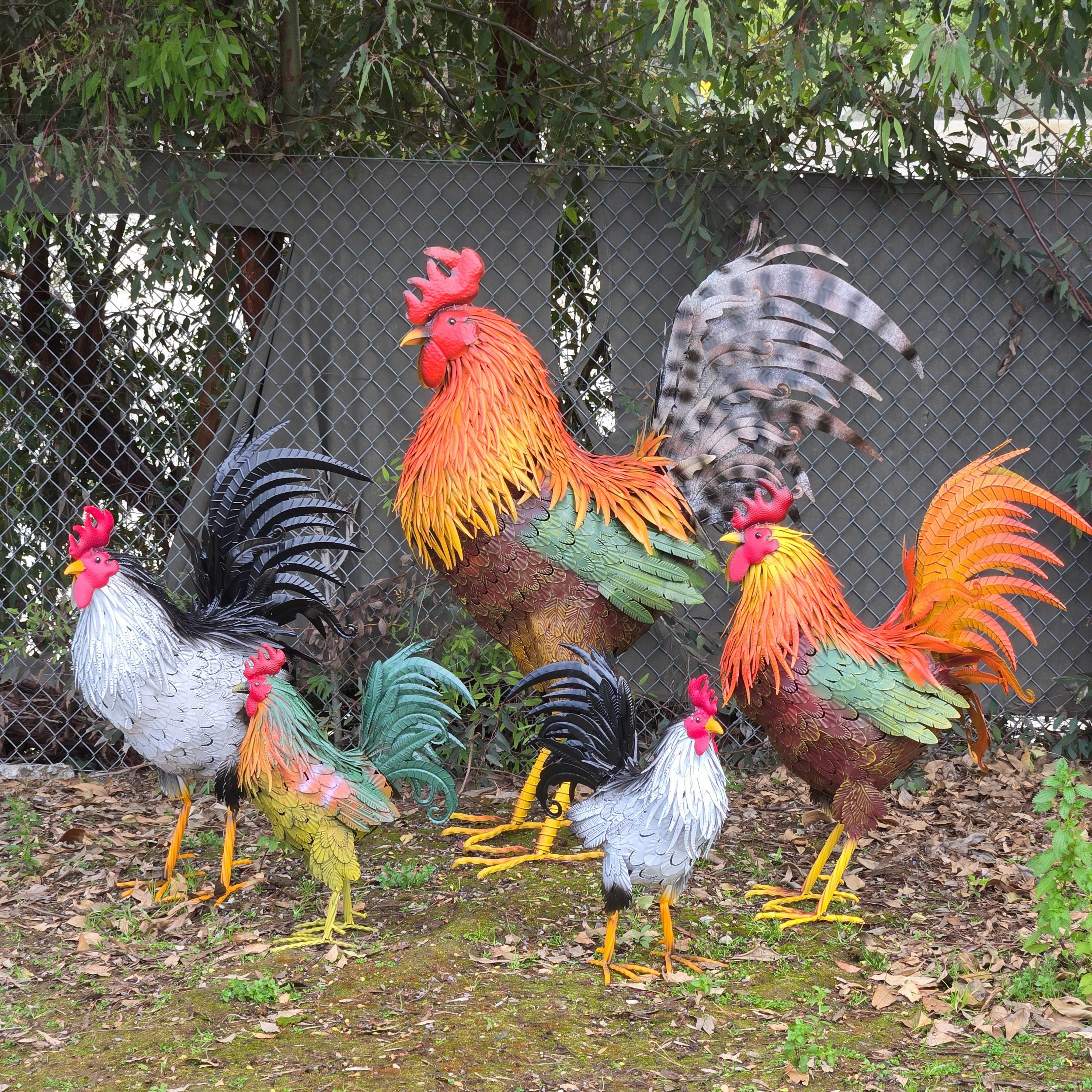 Handcrafted Metal Rooster Garden Statue – Farmhouse Yard Art Chicken Sculpture, Rustic Outdoor Decor