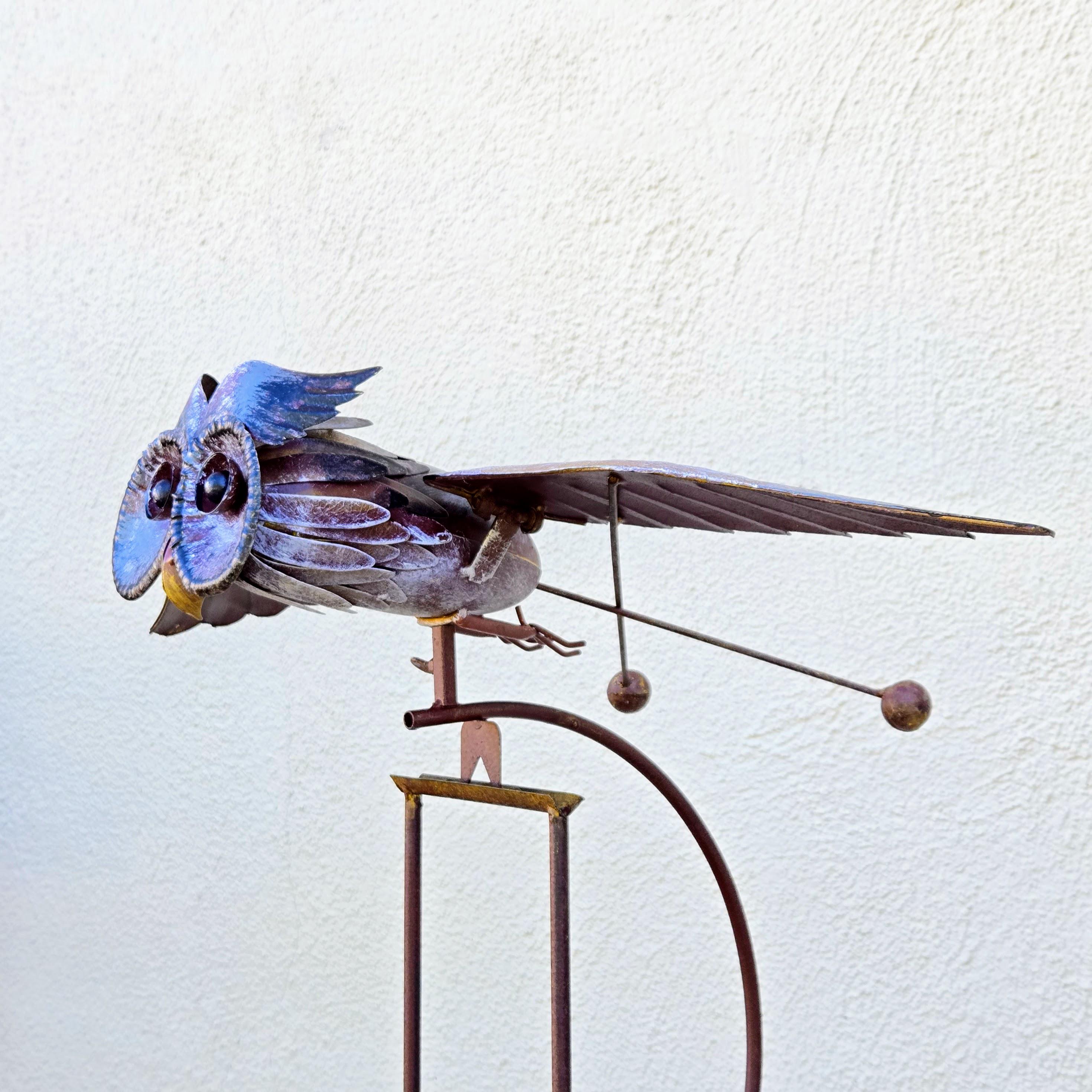 Rustic Metal Owl Garden Stake – Kinetic Balancing Yard Art, Outdoor Farmhouse Decor