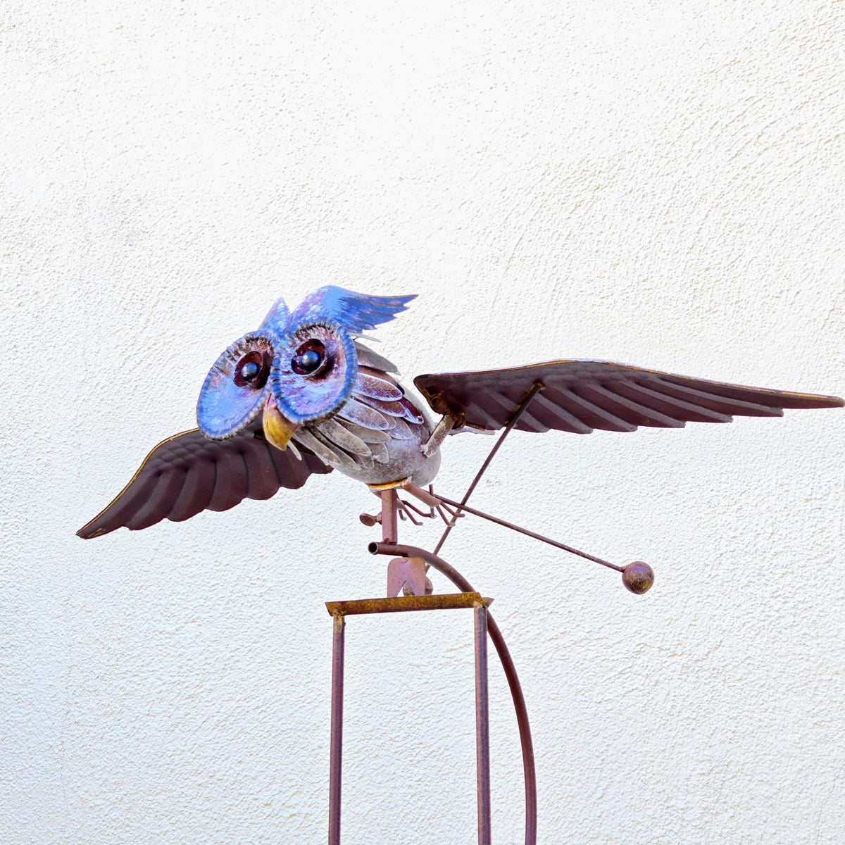 Rustic Metal Owl Garden Stake – Kinetic Balancing Yard Art, Outdoor Farmhouse Decor