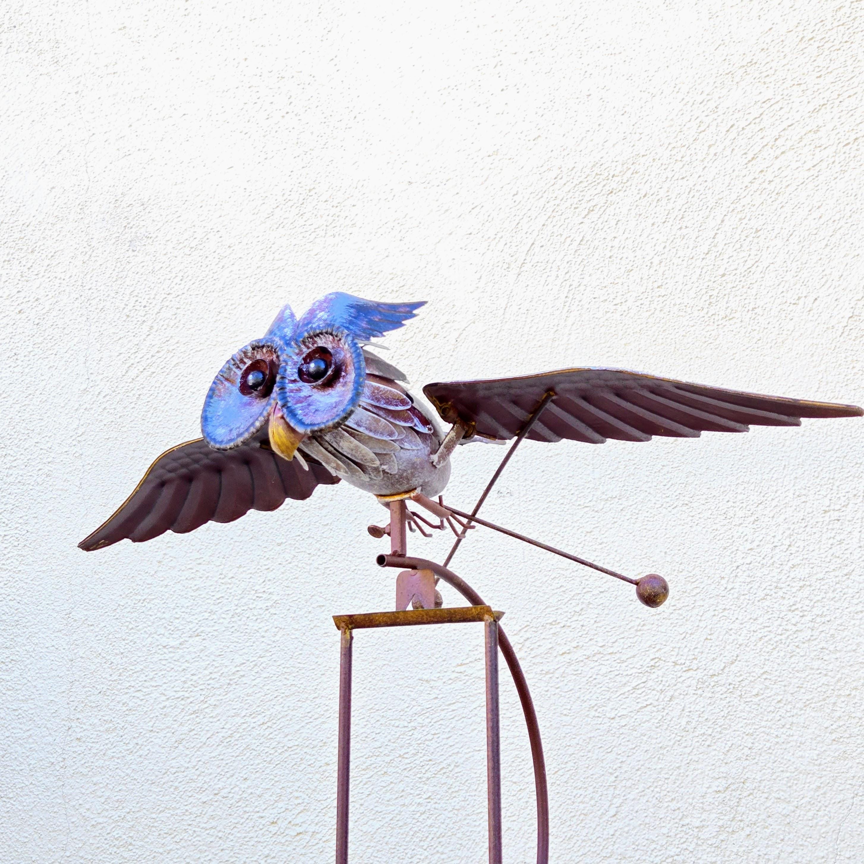 Rustic Metal Owl Garden Stake – Kinetic Balancing Yard Art, Outdoor Farmhouse Decor