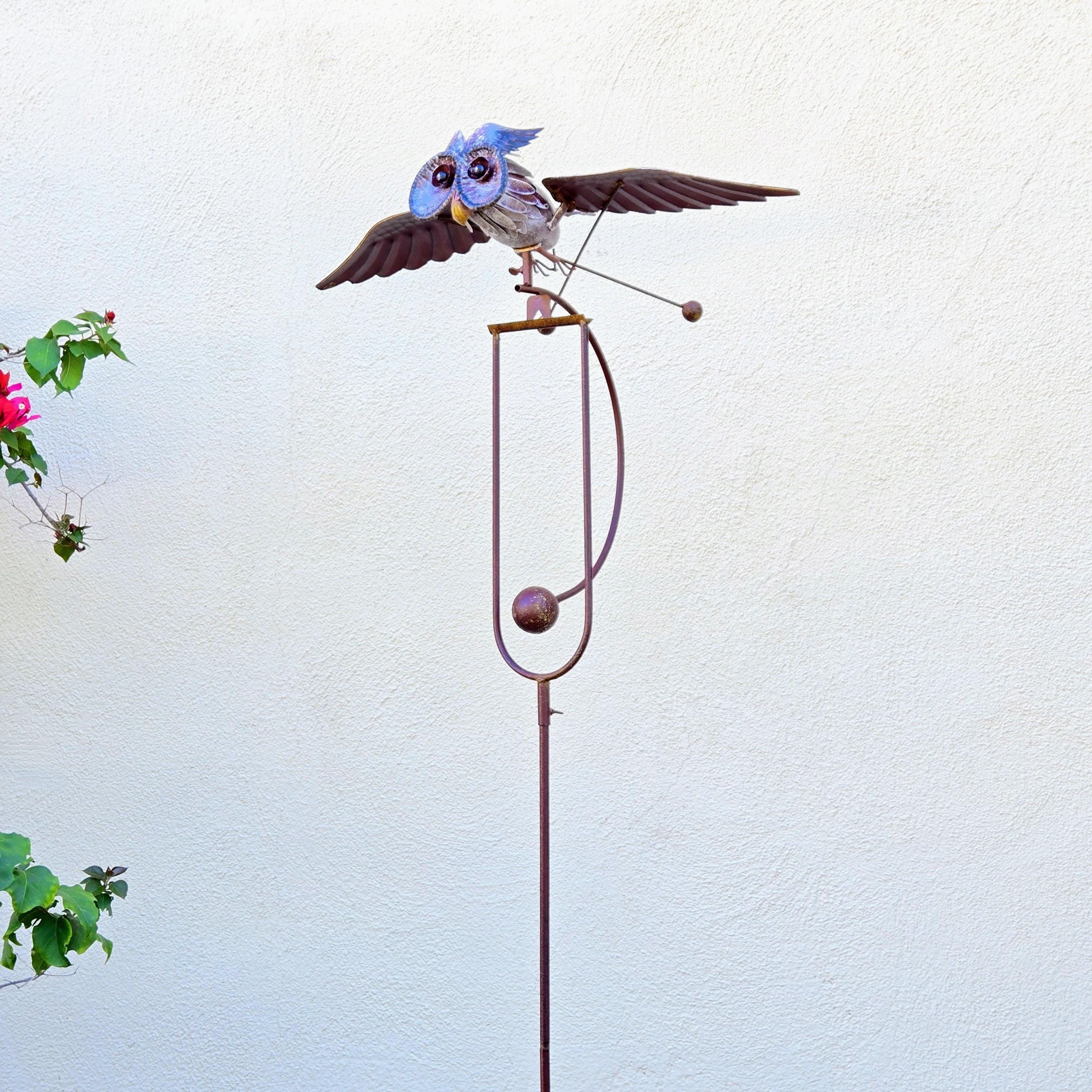 Rustic Metal Owl Garden Stake – Kinetic Balancing Yard Art, Outdoor Farmhouse Decor