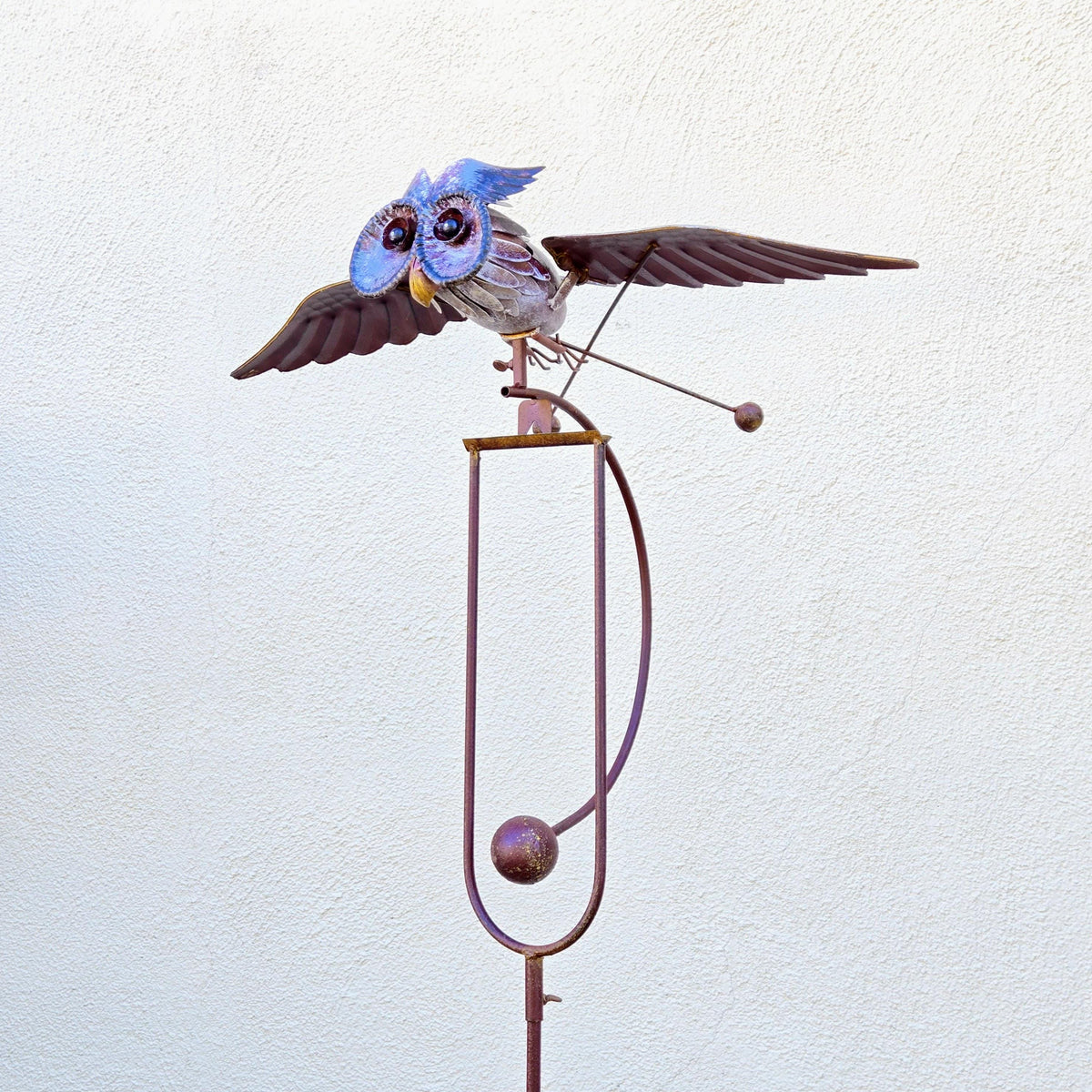 Rustic Metal Owl Garden Stake – Kinetic Balancing Yard Art, Outdoor Farmhouse Decor