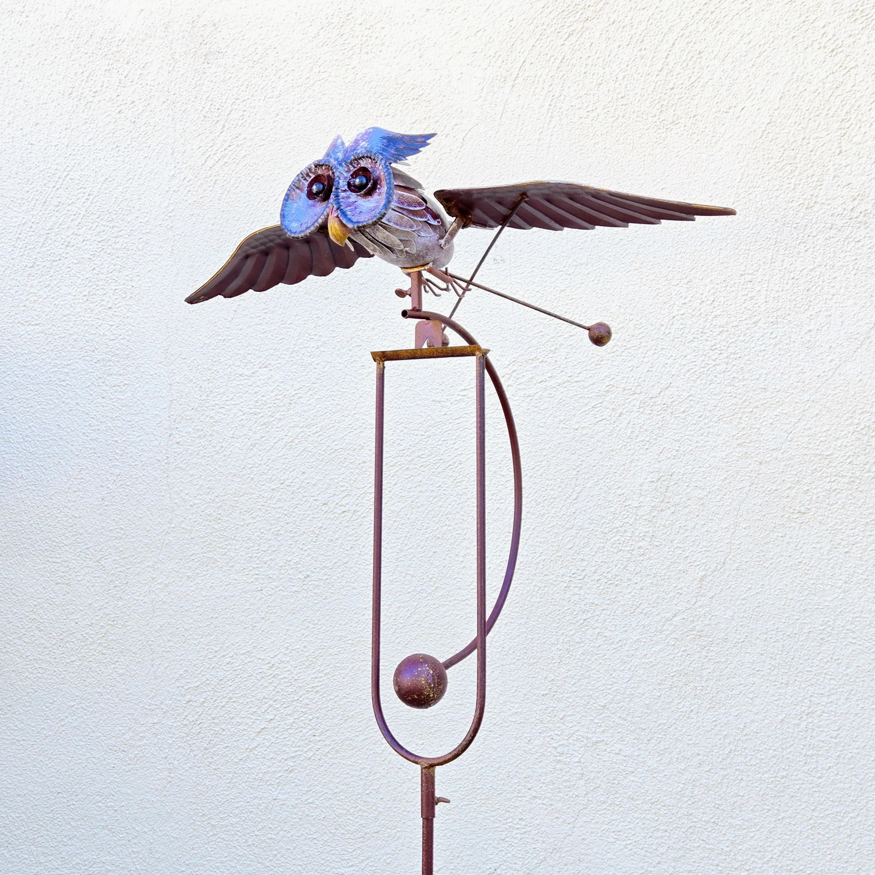 Rustic Metal Owl Garden Stake – Kinetic Balancing Yard Art, Outdoor Farmhouse Decor
