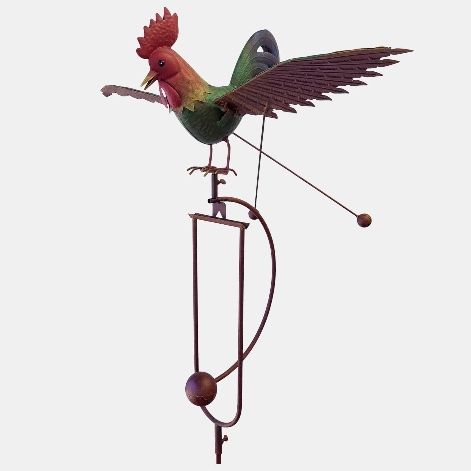 Rustic Metal Rooster Garden Stake – Kinetic Balancing Yard Art, Farmhouse Outdoor Lawn Decor