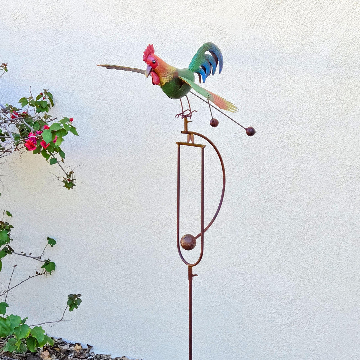 Rustic Metal Rooster Garden Stake – Kinetic Balancing Yard Art, Farmhouse Outdoor Lawn Decor