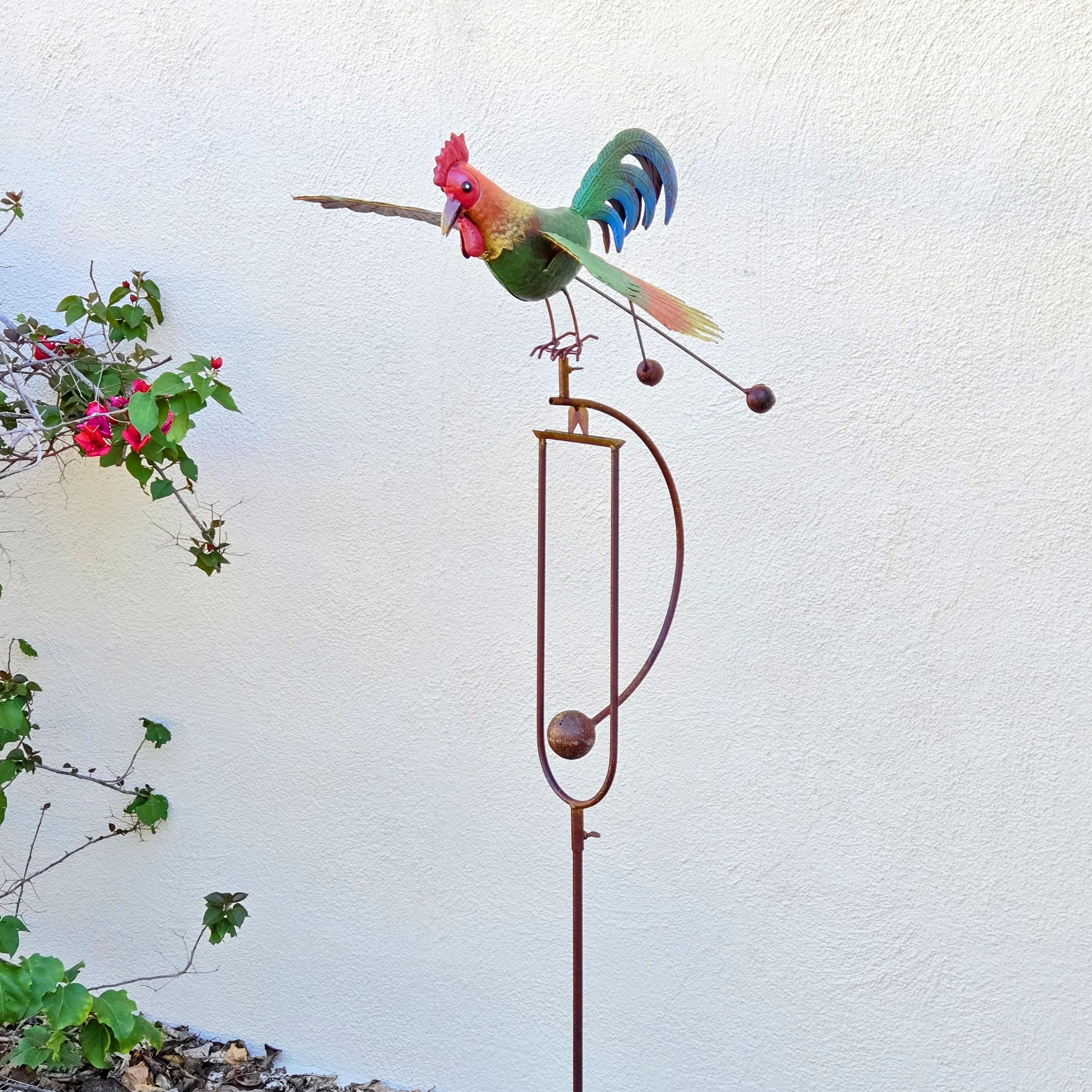 Rustic Metal Rooster Garden Stake – Kinetic Balancing Yard Art, Farmhouse Outdoor Lawn Decor