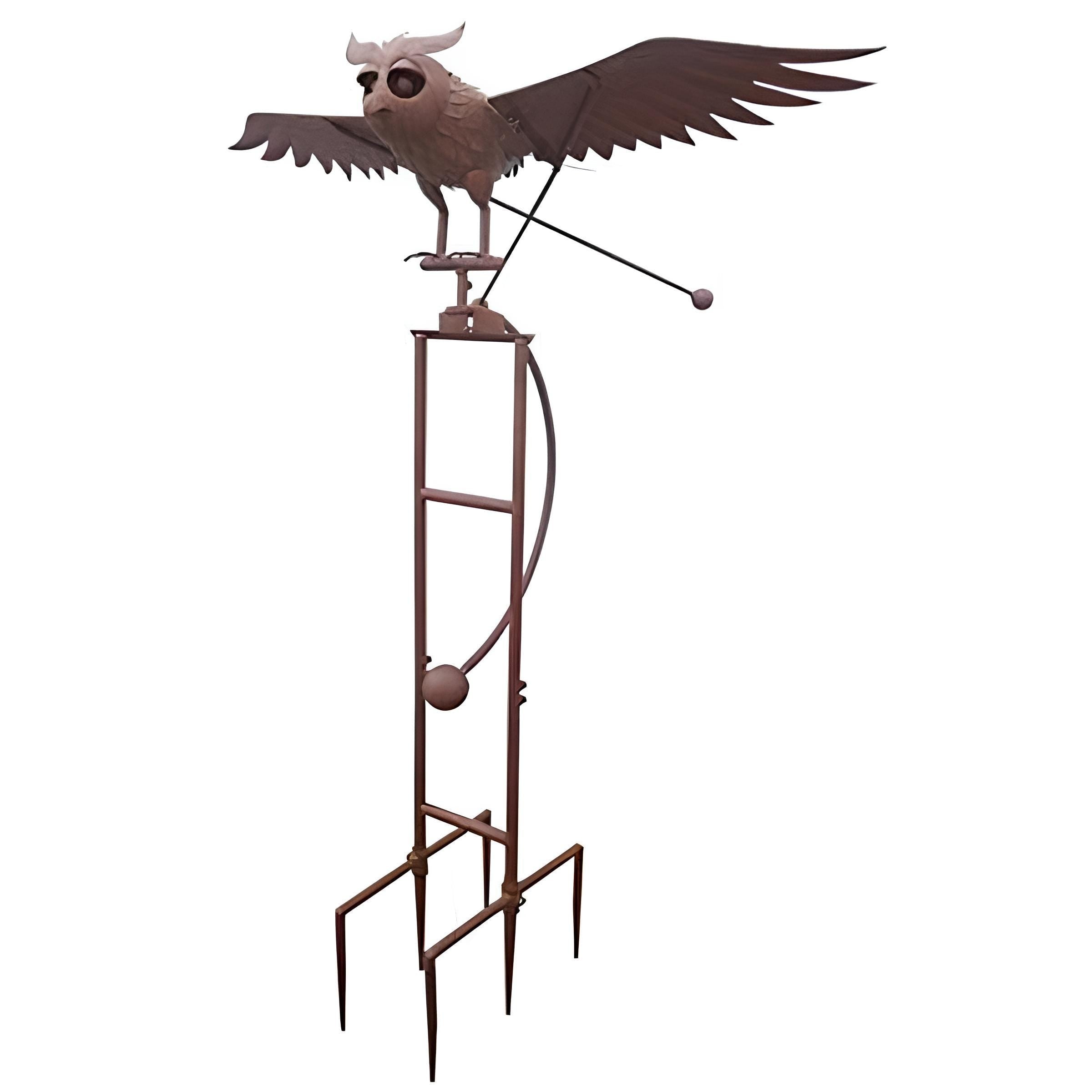 Large Kinetic Metal Owl Sculpture – Rustic Outdoor Garden Art, Balancing Farmhouse Porch Decor