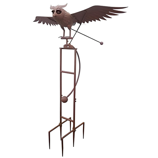 Large Kinetic Metal Owl Sculpture – Rustic Outdoor Garden Art, Balancing Farmhouse Porch Decor