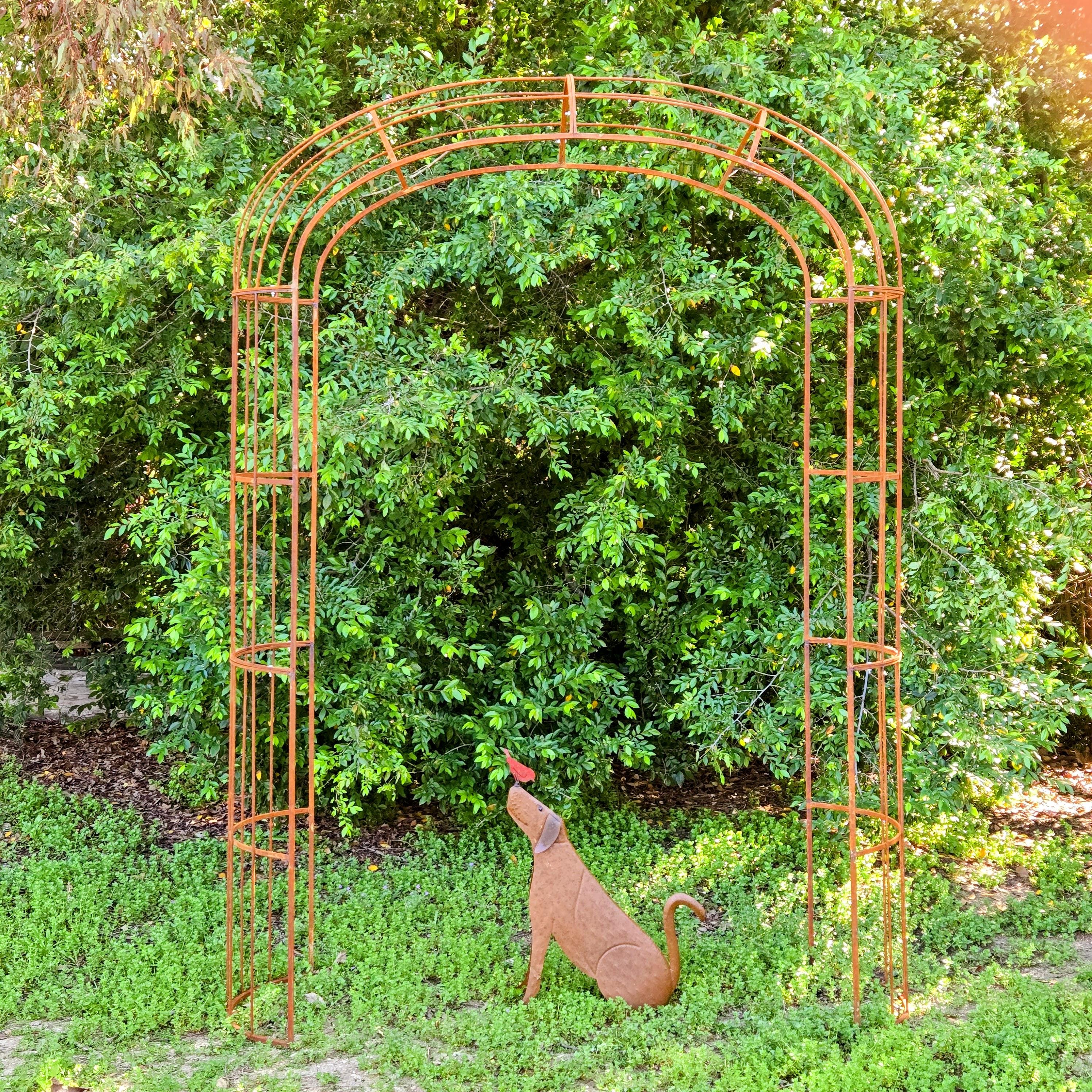 Metal Dog Sculpture with Bird – Rustic Garden Yard Art, Farmhouse Patio Decor