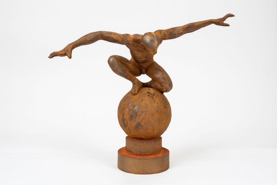 Abstract Human Figure Sculpture, Rustic Metal Balancing Statue, Modern Artistic Decor