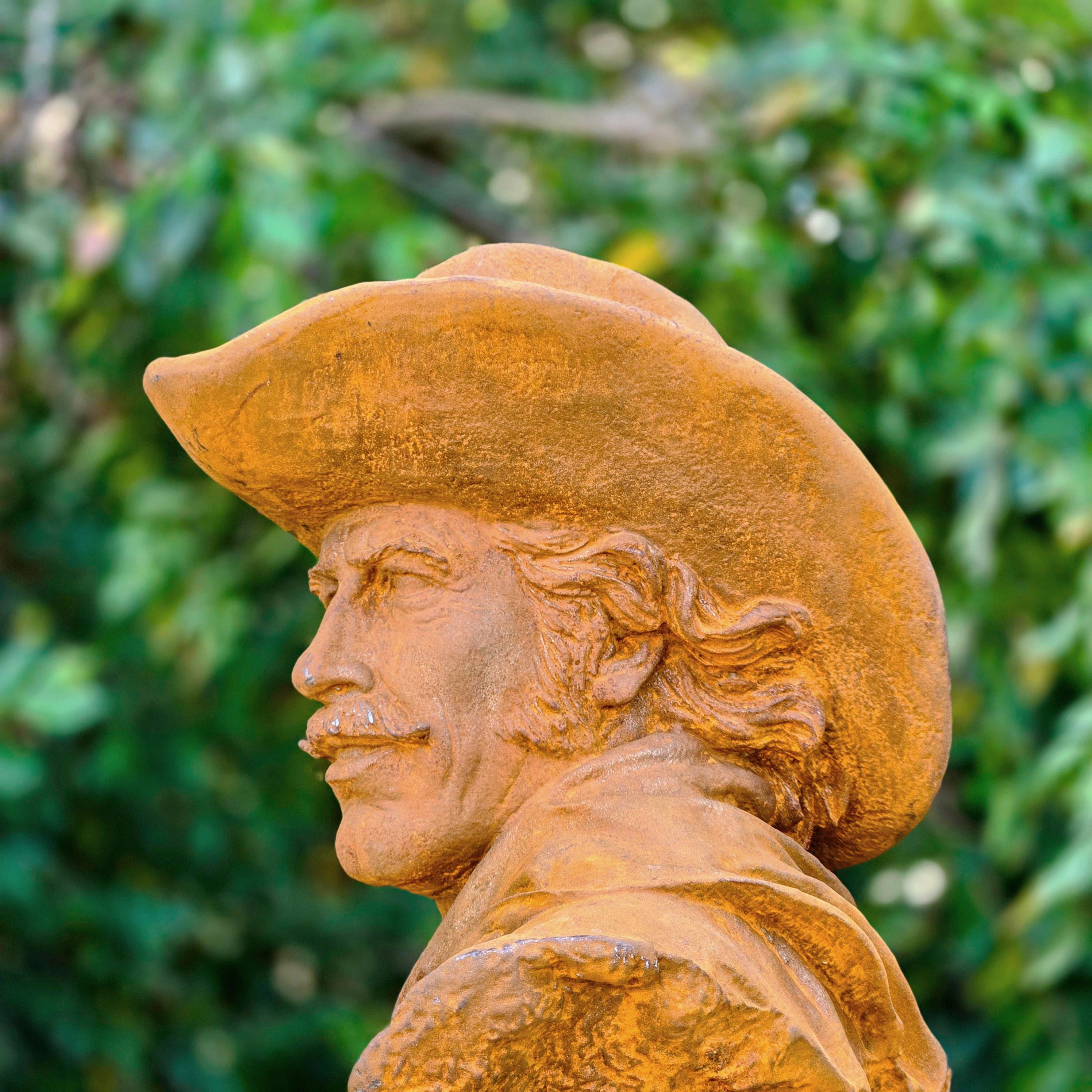 Cast Iron Cowboy Bust Sculpture – Rustic Western Art Statue, Garden Decor