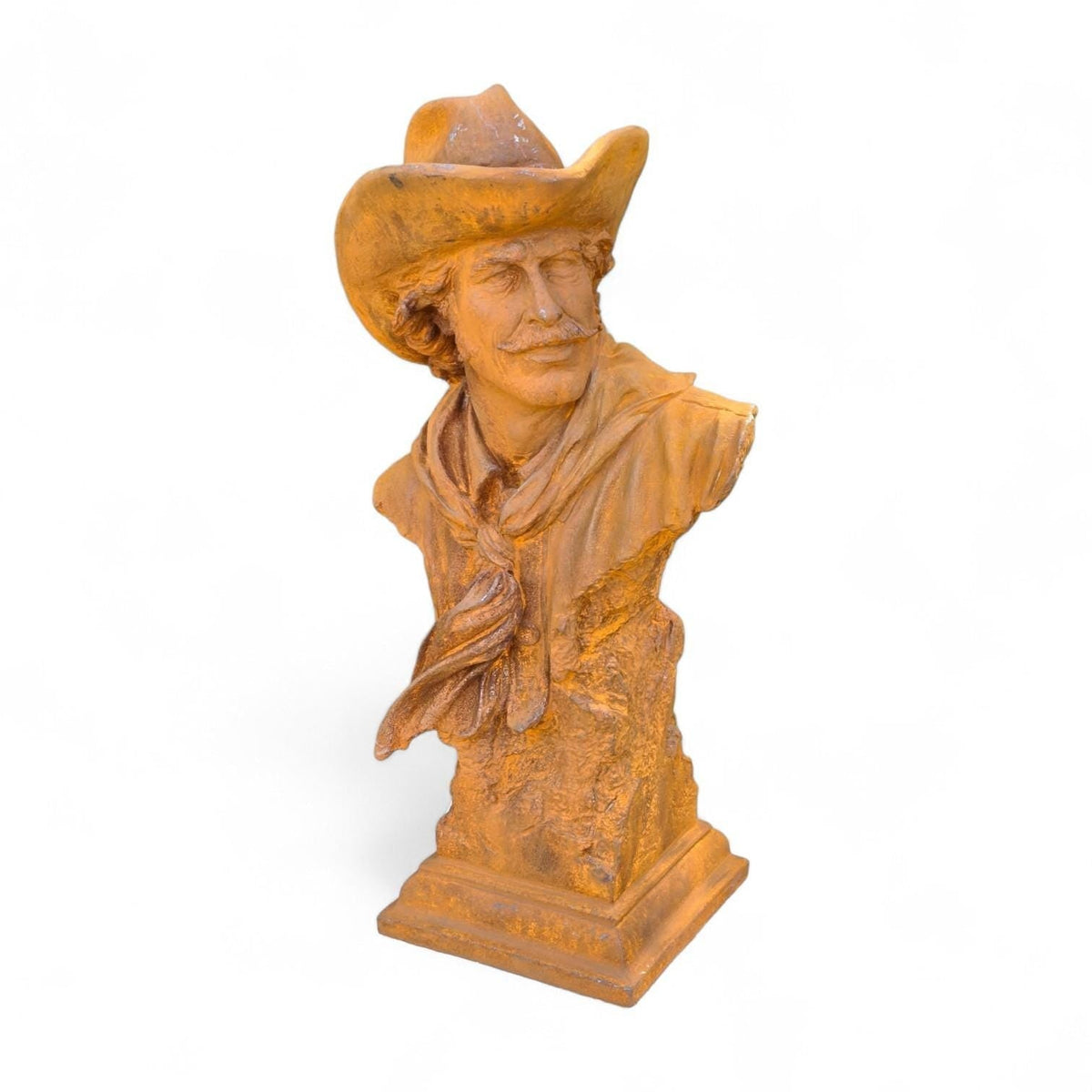 Cast Iron Cowboy Bust Sculpture – Rustic Western Art Statue, Garden Decor