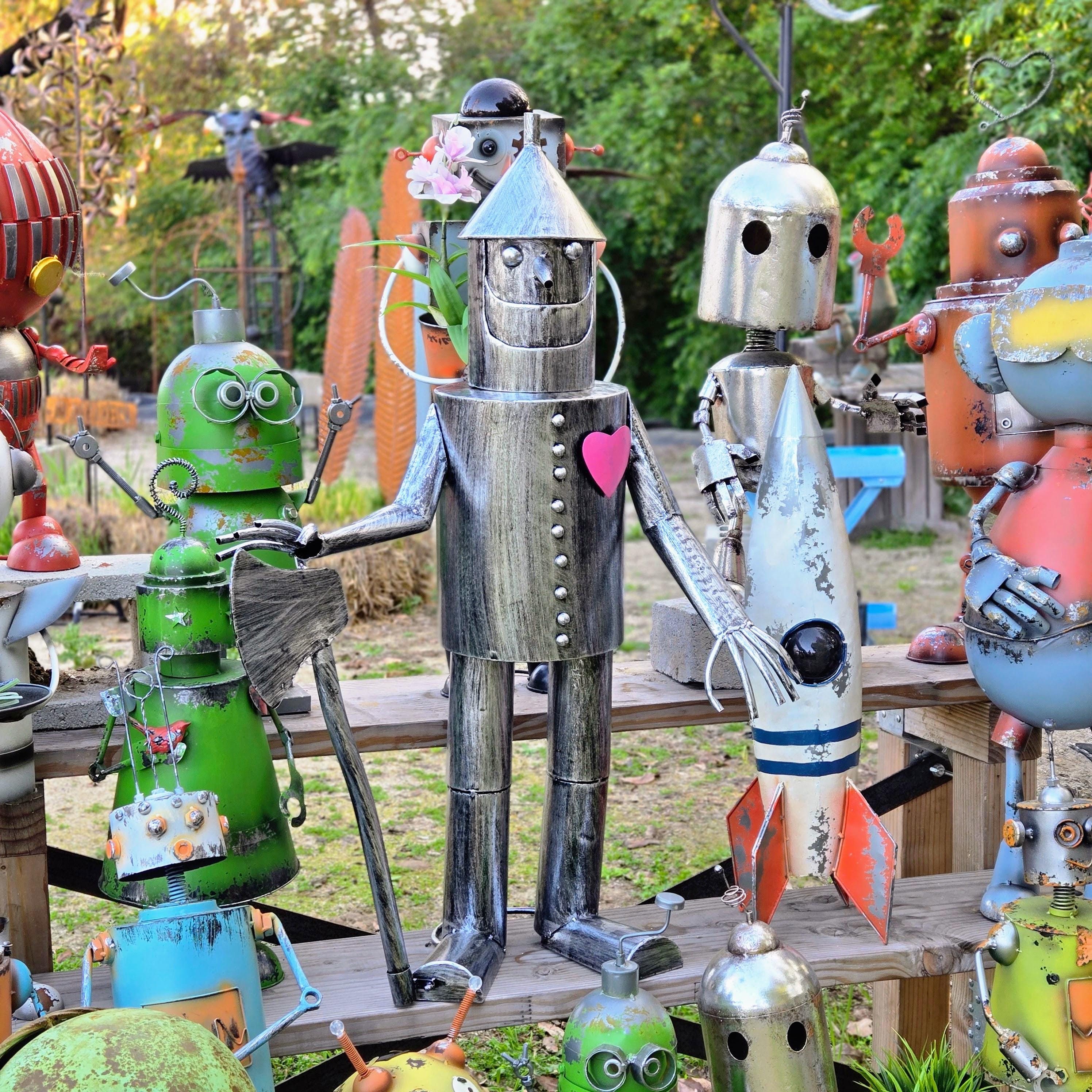 Robot Lumberjack Fire Pit Decor | Rustic Firewood Rack for Patio & Backyard