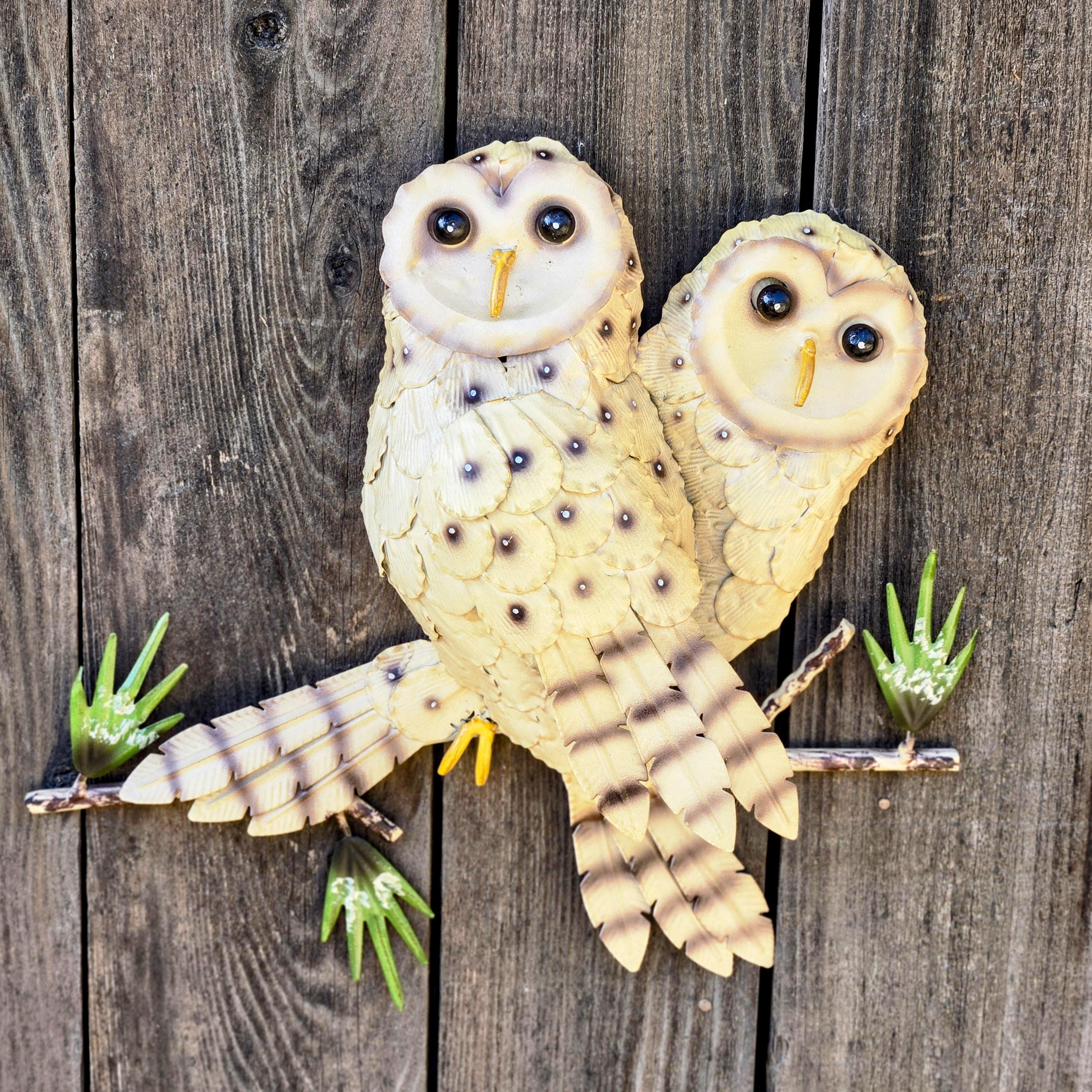 Handcrafted Metal Owl Garden Sculpture: Rustic Patina Finish, 36-Inch Wingspan