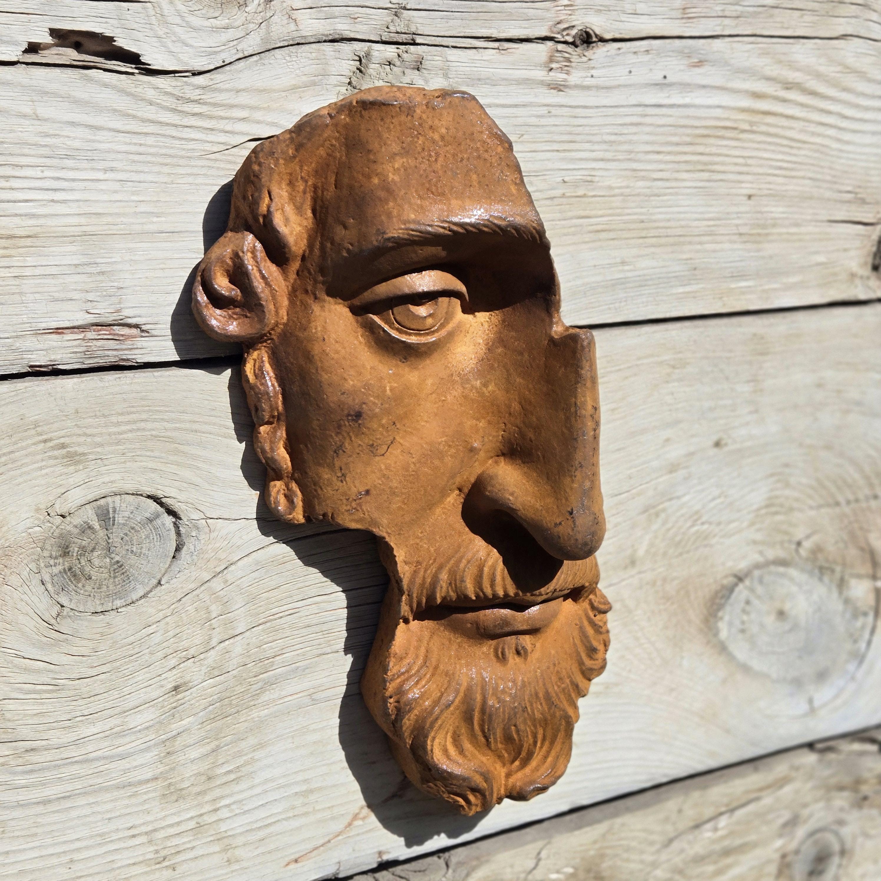Cast Iron Roman Face Wall Sculpture – Rustic Garden Art, Farmhouse Decor