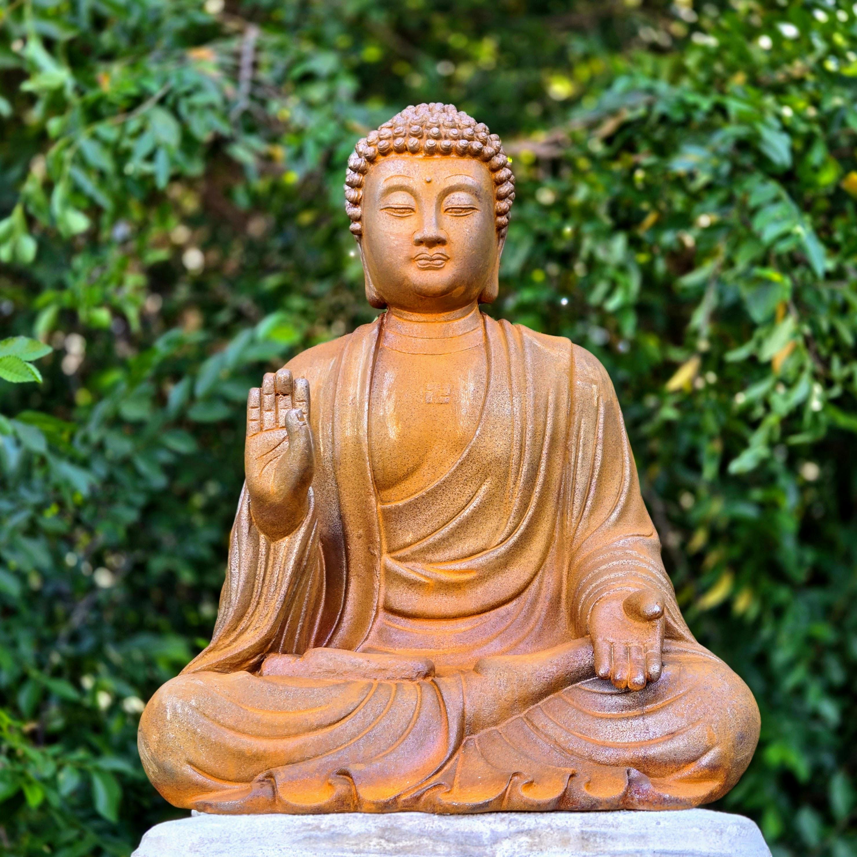 Rustic Metal Buddha Statue – Zen Garden Meditation Sculpture Outdoor Spiritual Yard Decor