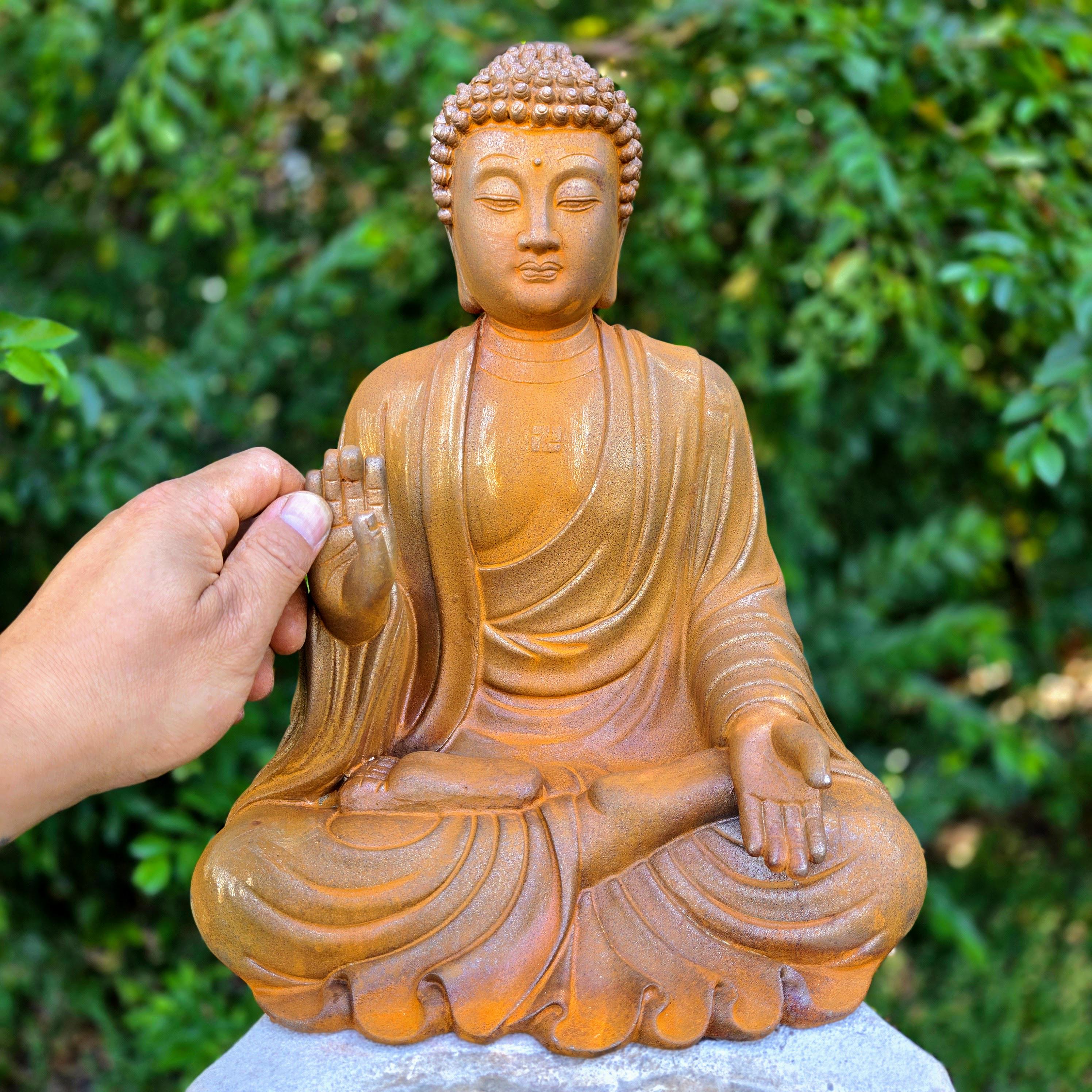Rustic Metal Buddha Statue – Zen Garden Meditation Sculpture Outdoor Spiritual Yard Decor