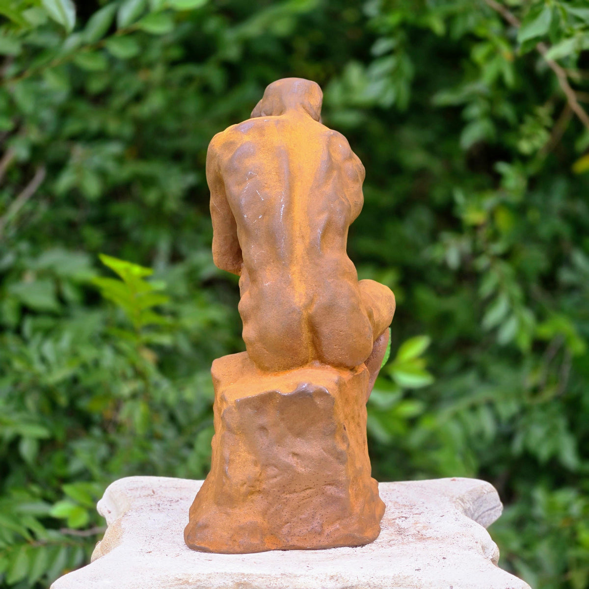 Cast Iron Thinker Sculpture – Rustic Garden Statue, Vintage Art Figurine
