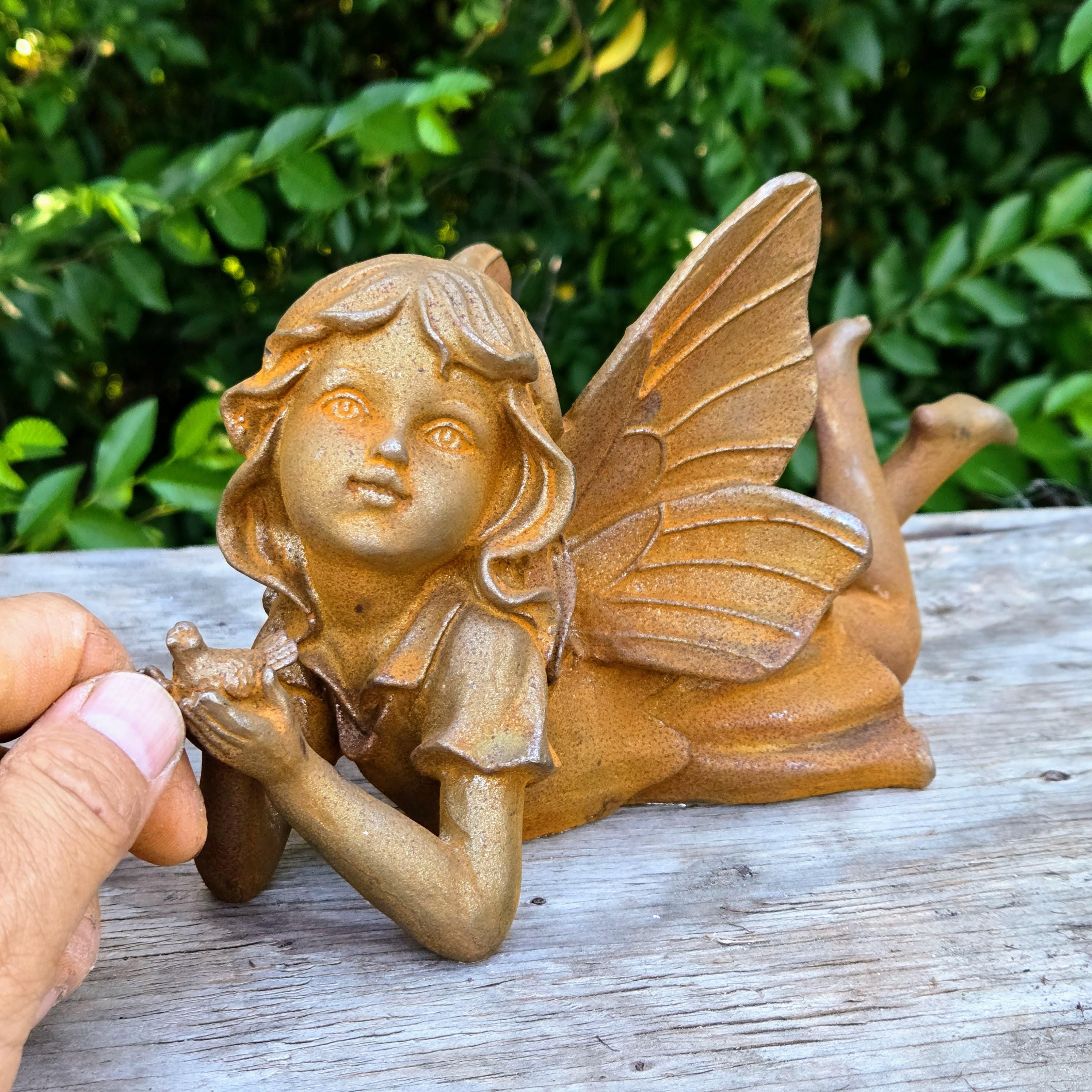 Cast Iron Fairy Statues Set – Rustic Vintage Angel Garden Yard Art (Set of 2)