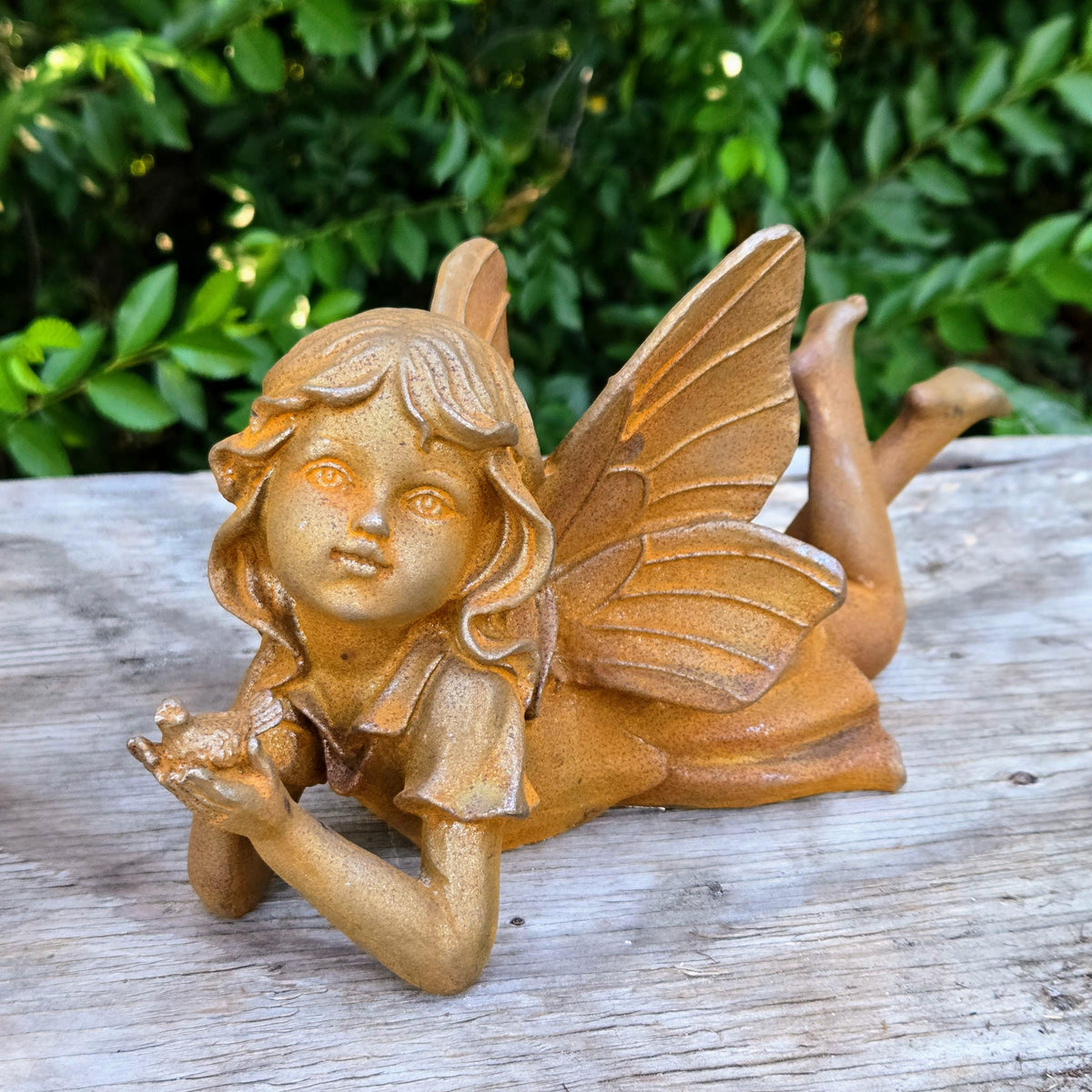 Cast Iron Fairy Statues Set – Rustic Vintage Angel Garden Yard Art (Set of 2)