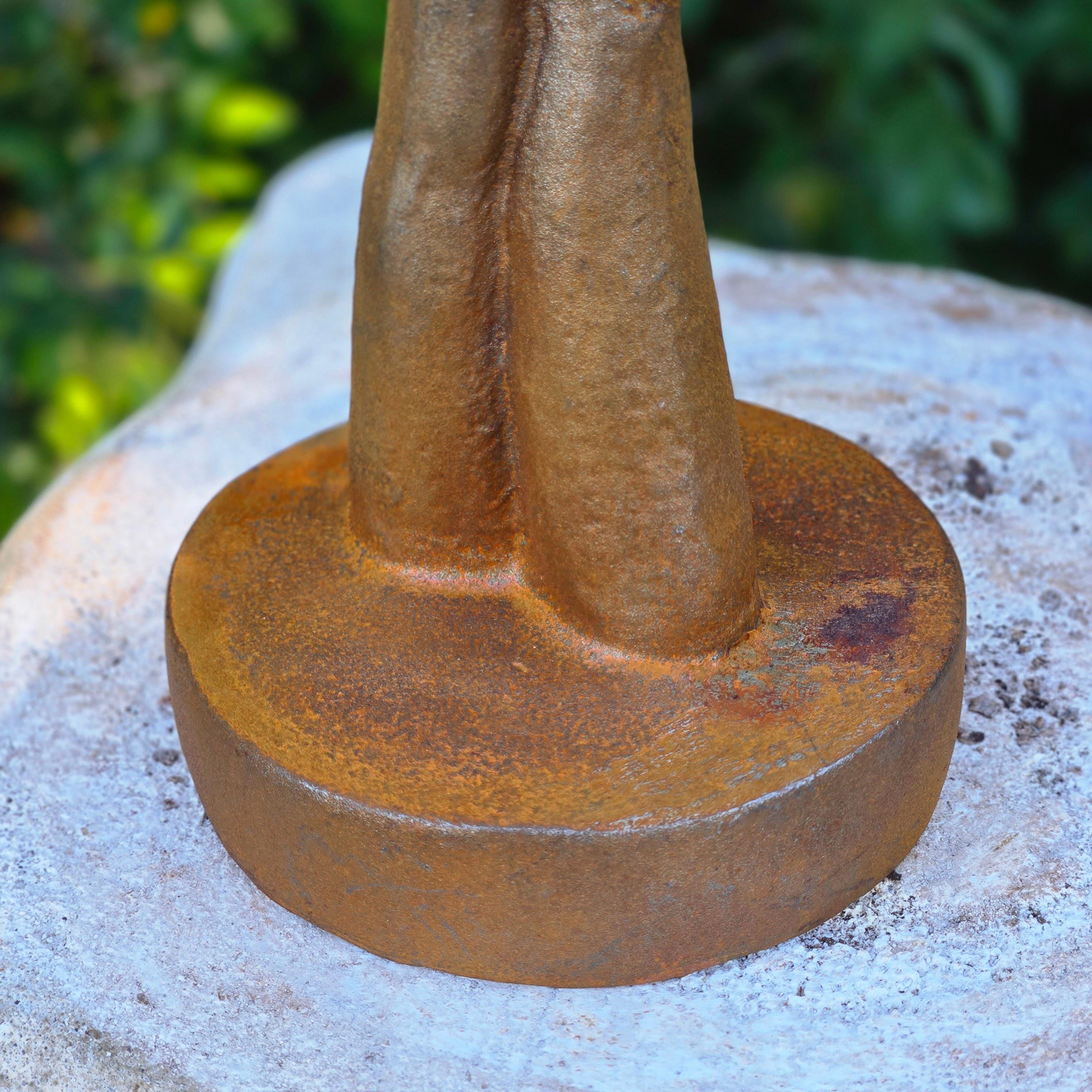 Cast Iron Abstract Face Sculpture – Rustic Patina, Minimalist Metal Statue