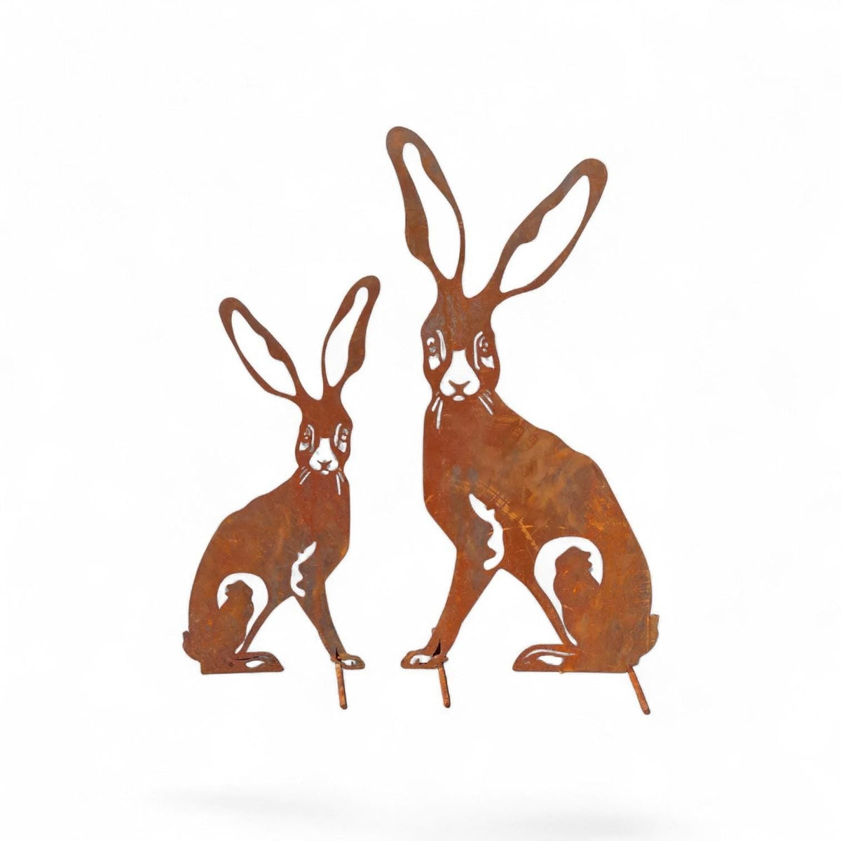 Rustic Metal Rabbit Garden Stakes – Patina Steel Easter Yard Art, Farmhouse Decor