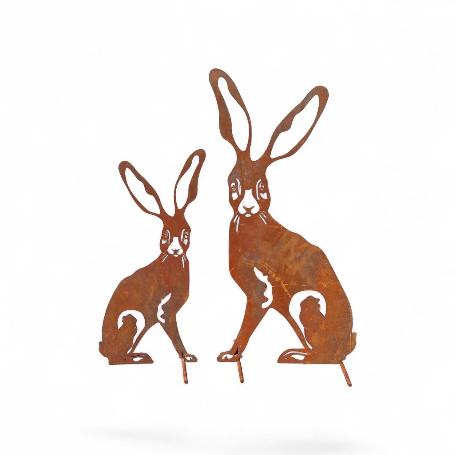 Rustic Metal Rabbit Garden Stakes – Patina Steel Easter Yard Art, Farmhouse Decor