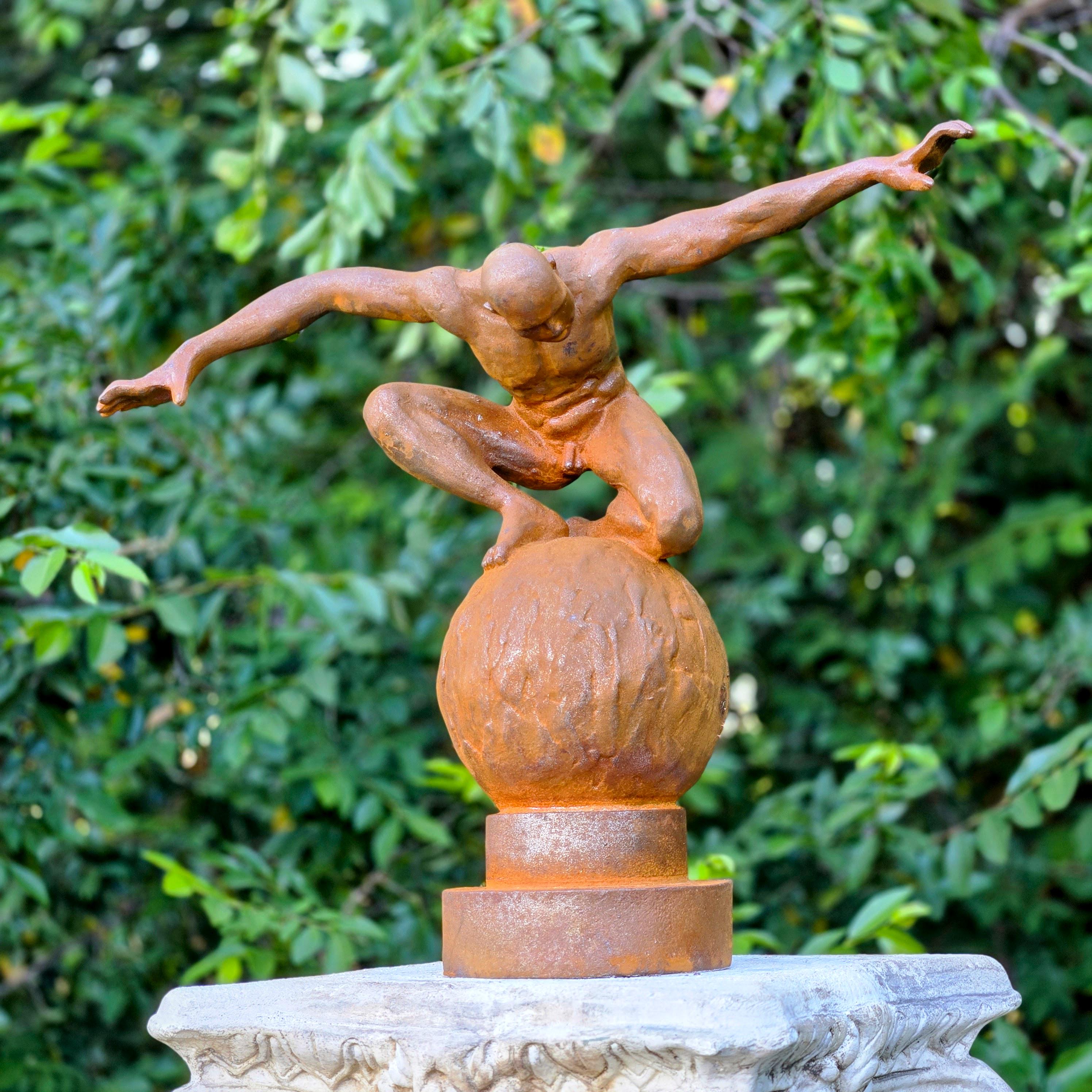 Abstract Human Figure Sculpture, Rustic Metal Balancing Statue, Modern Artistic Decor