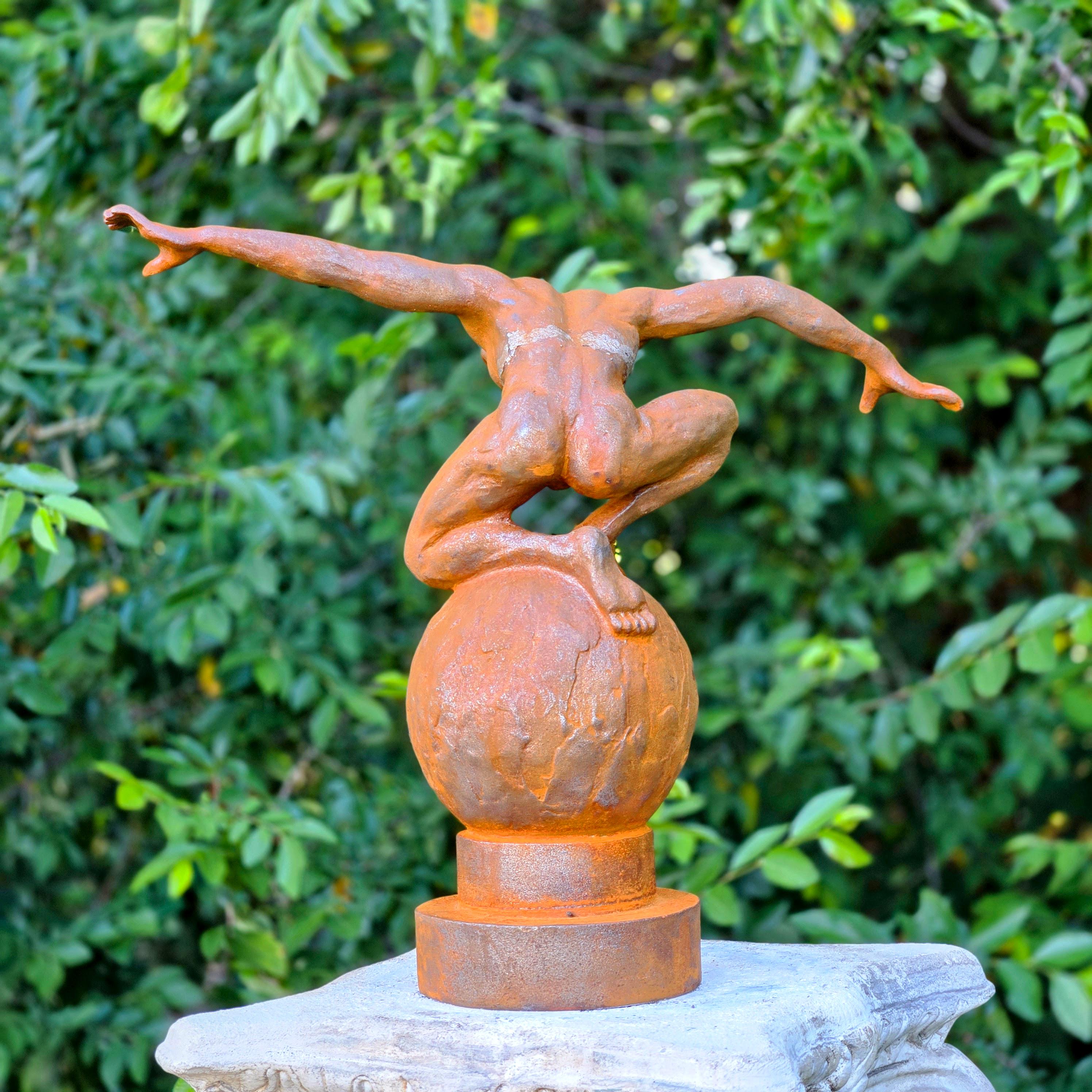 Abstract Human Figure Sculpture, Rustic Metal Balancing Statue, Modern Artistic Decor