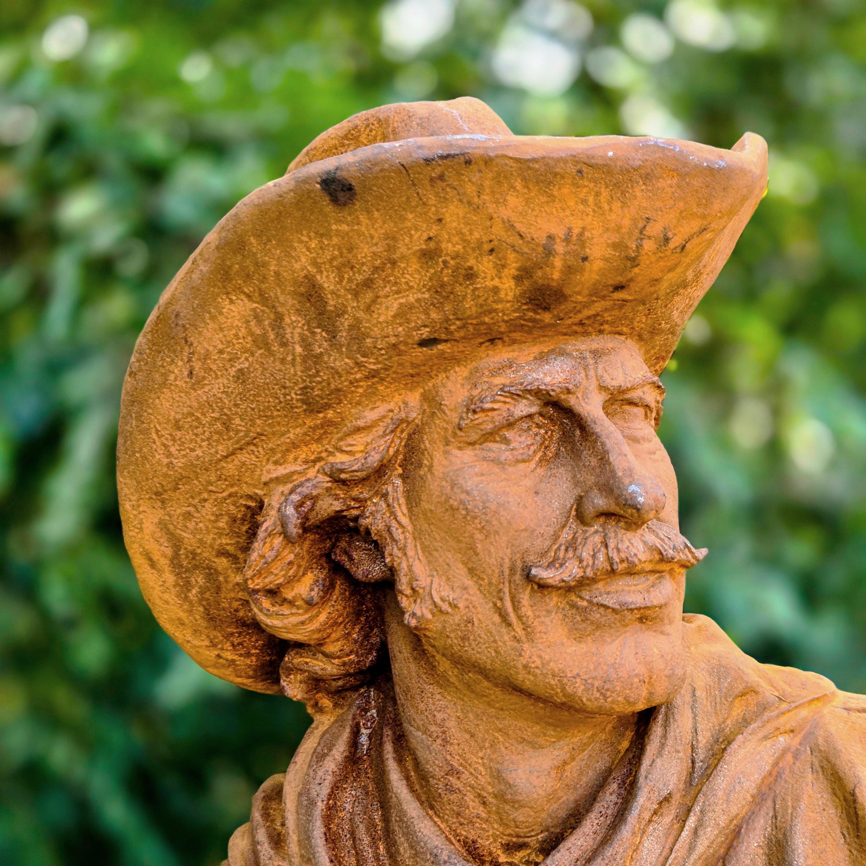 Cast Iron Cowboy Bust Sculpture – Rustic Western Art Statue, Garden Decor