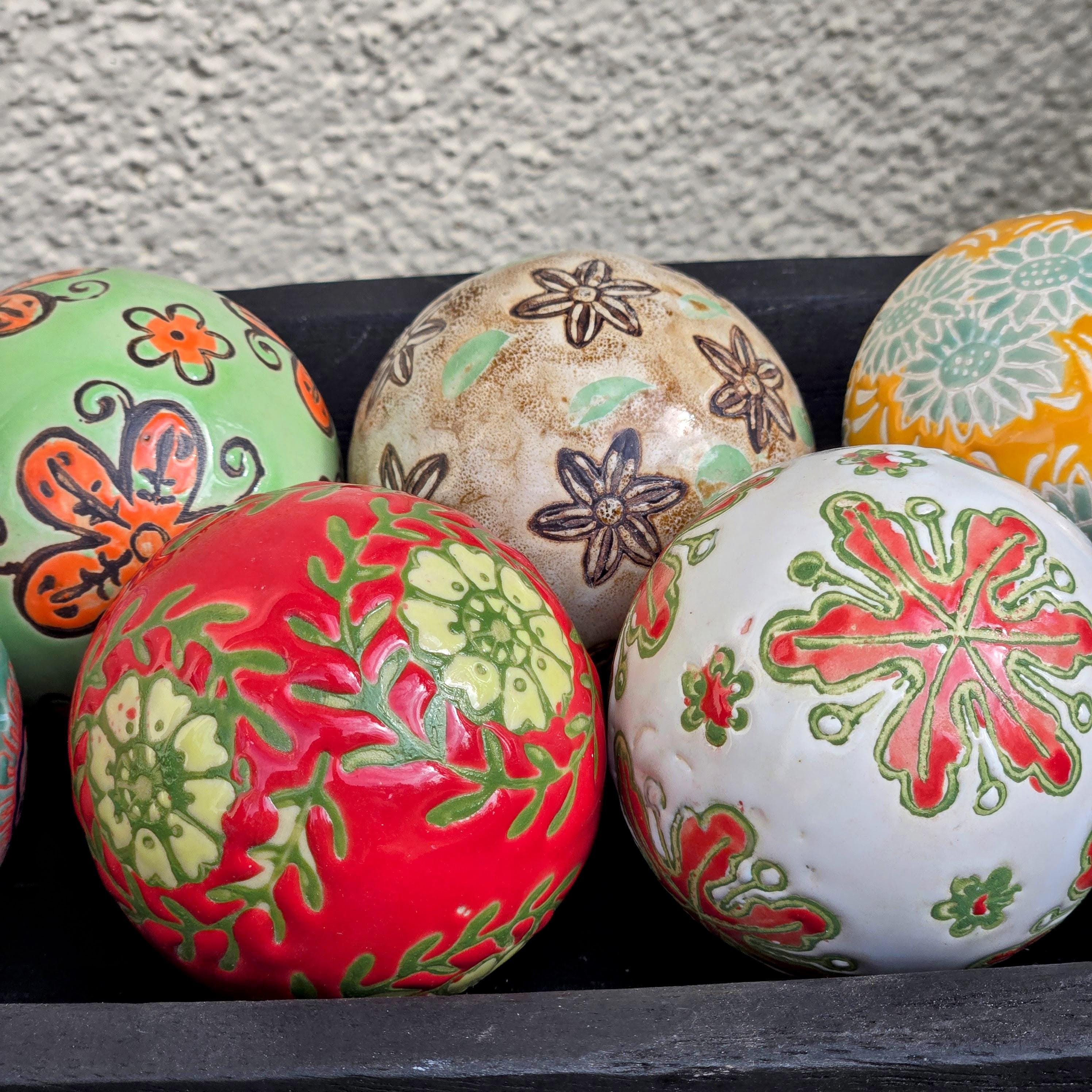 Set of 10 Ceramic Decorative Balls – Glazed Garden Bowl, Bird Bath, Patio Decor