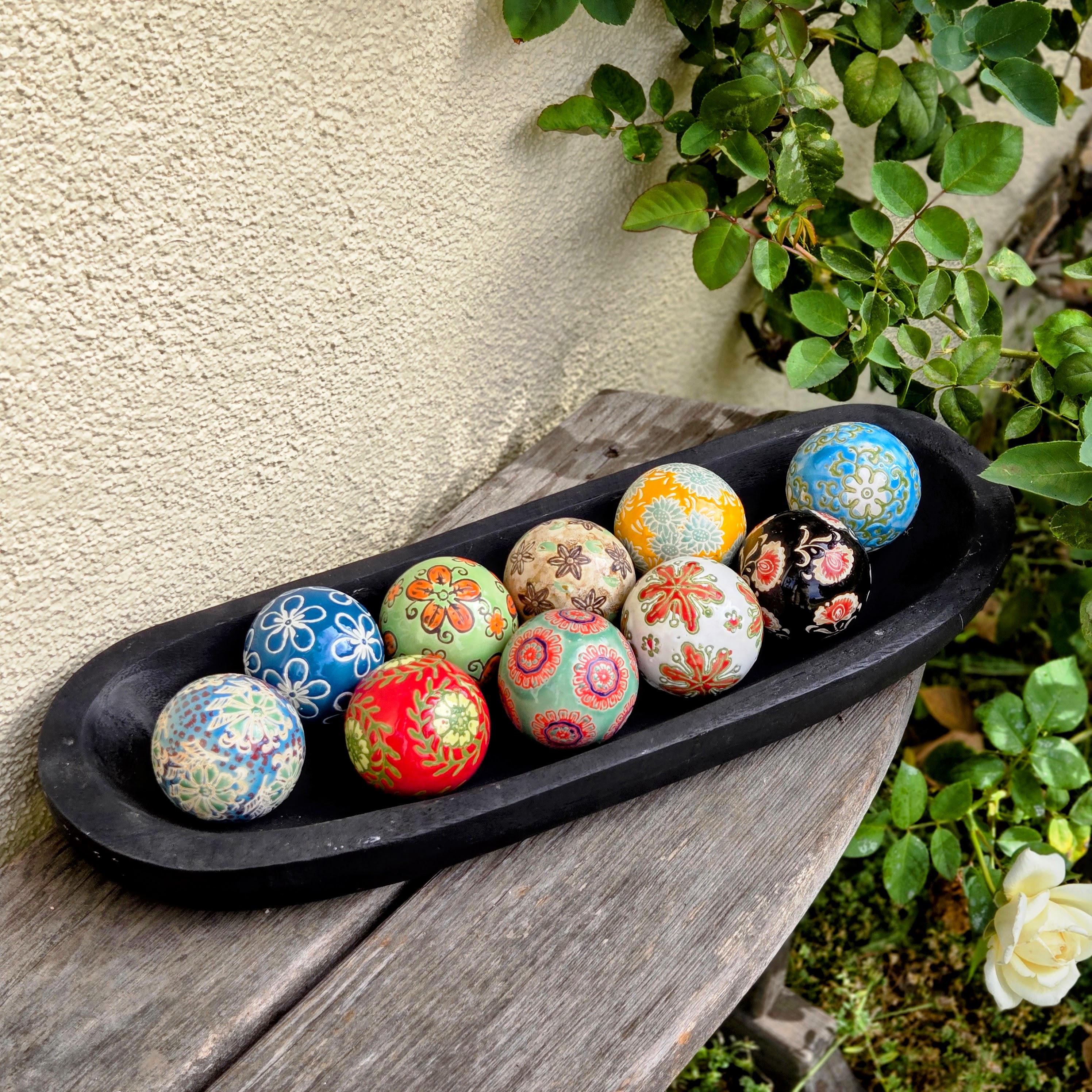 Set of 10 Ceramic Decorative Balls – Glazed Garden Bowl, Bird Bath, Patio Decor