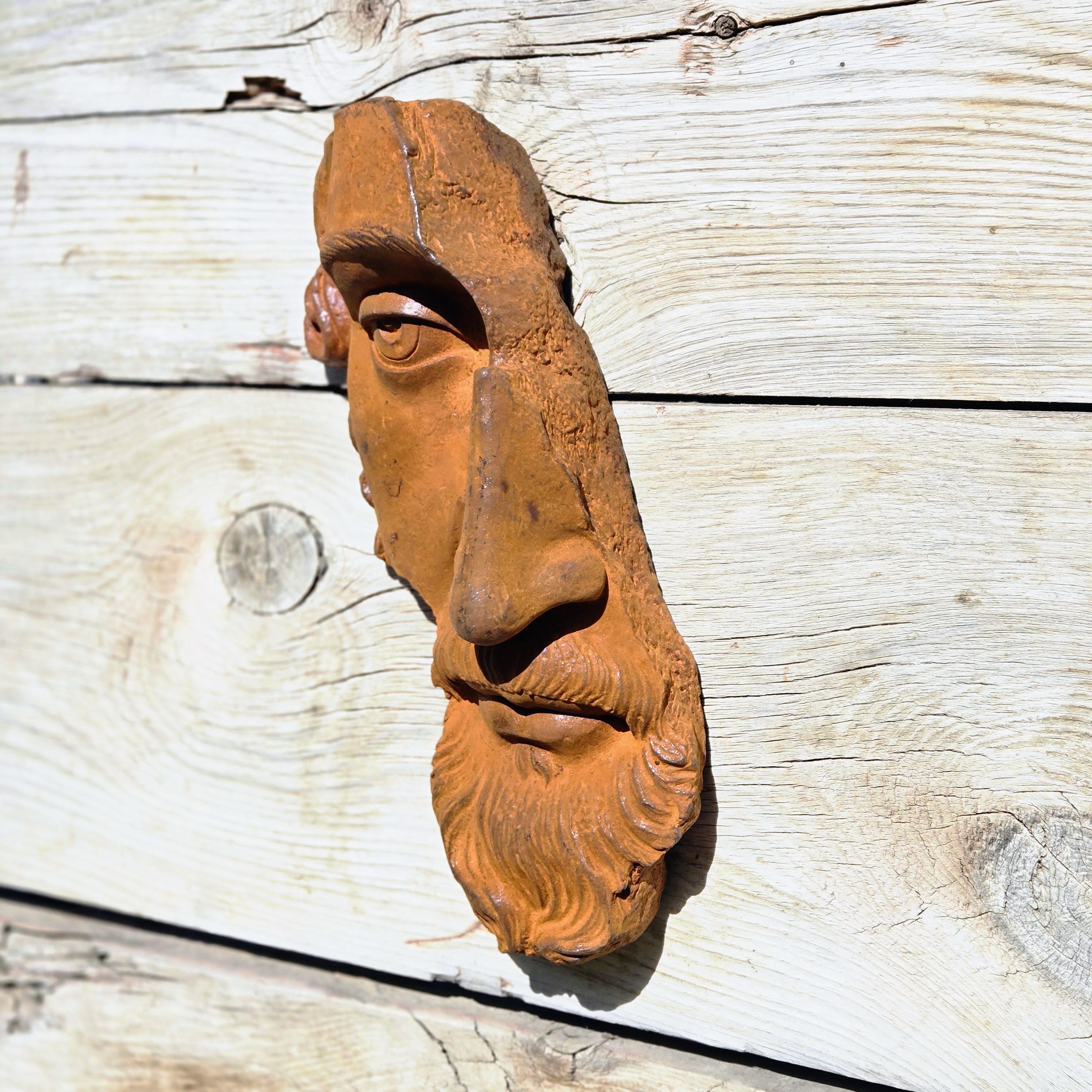 Cast Iron Roman Face Wall Sculpture – Rustic Garden Art, Farmhouse Decor