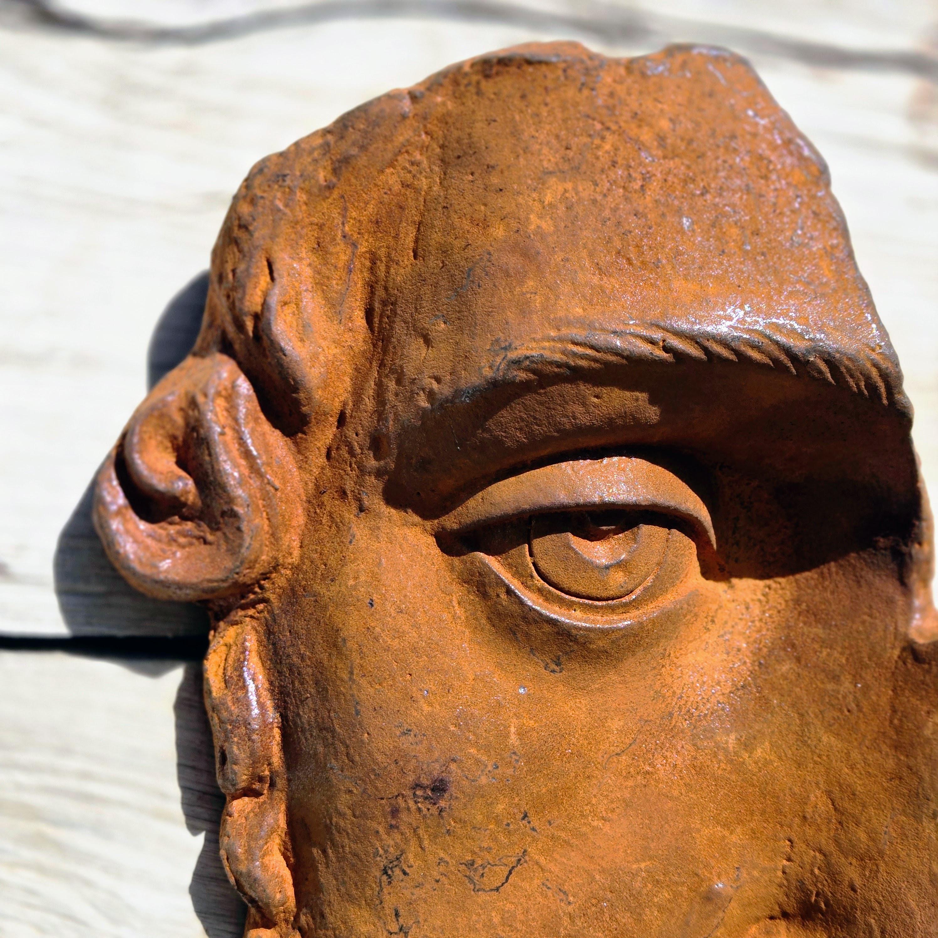 Cast Iron Roman Face Wall Sculpture – Rustic Garden Art, Farmhouse Decor