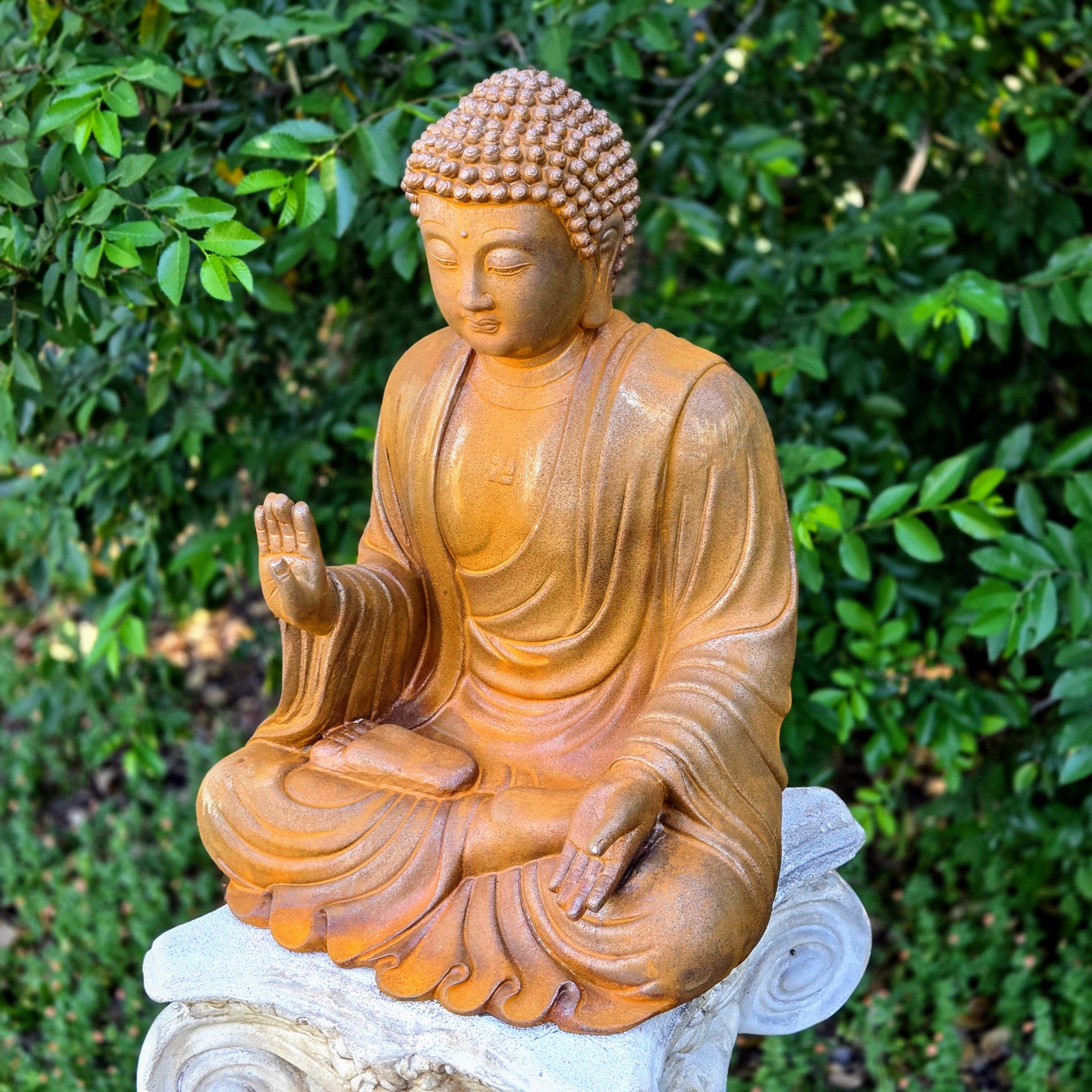 Rustic Metal Buddha Statue – Zen Garden Meditation Sculpture Outdoor Spiritual Yard Decor