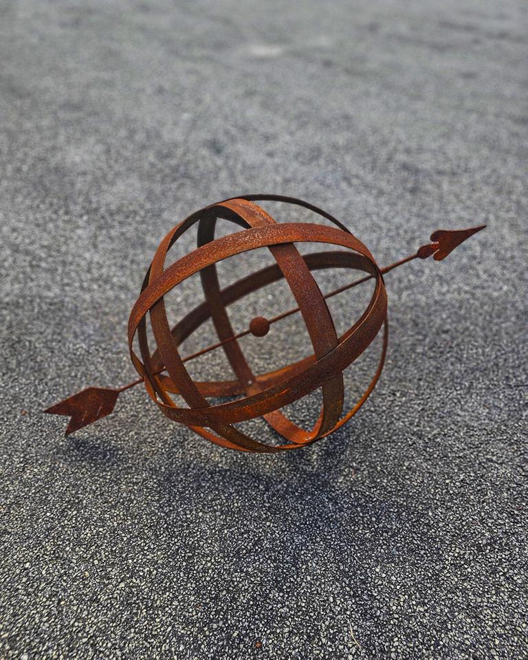 Rustic Metal Garden Spheres – Armillary Stakes, Outdoor Yard Decor