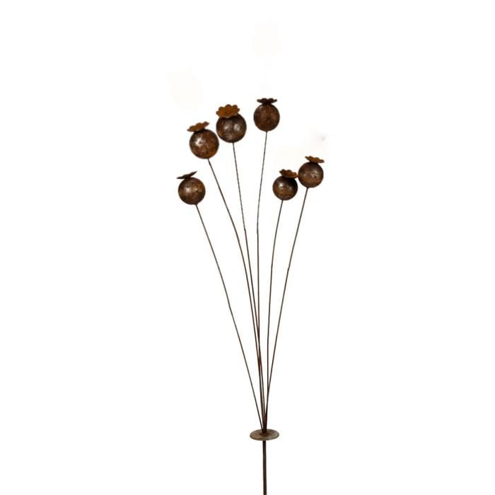 Metal Poppy Garden Stake – Rustic Farmhouse Yard Art, Rust Finish Lawn Decor