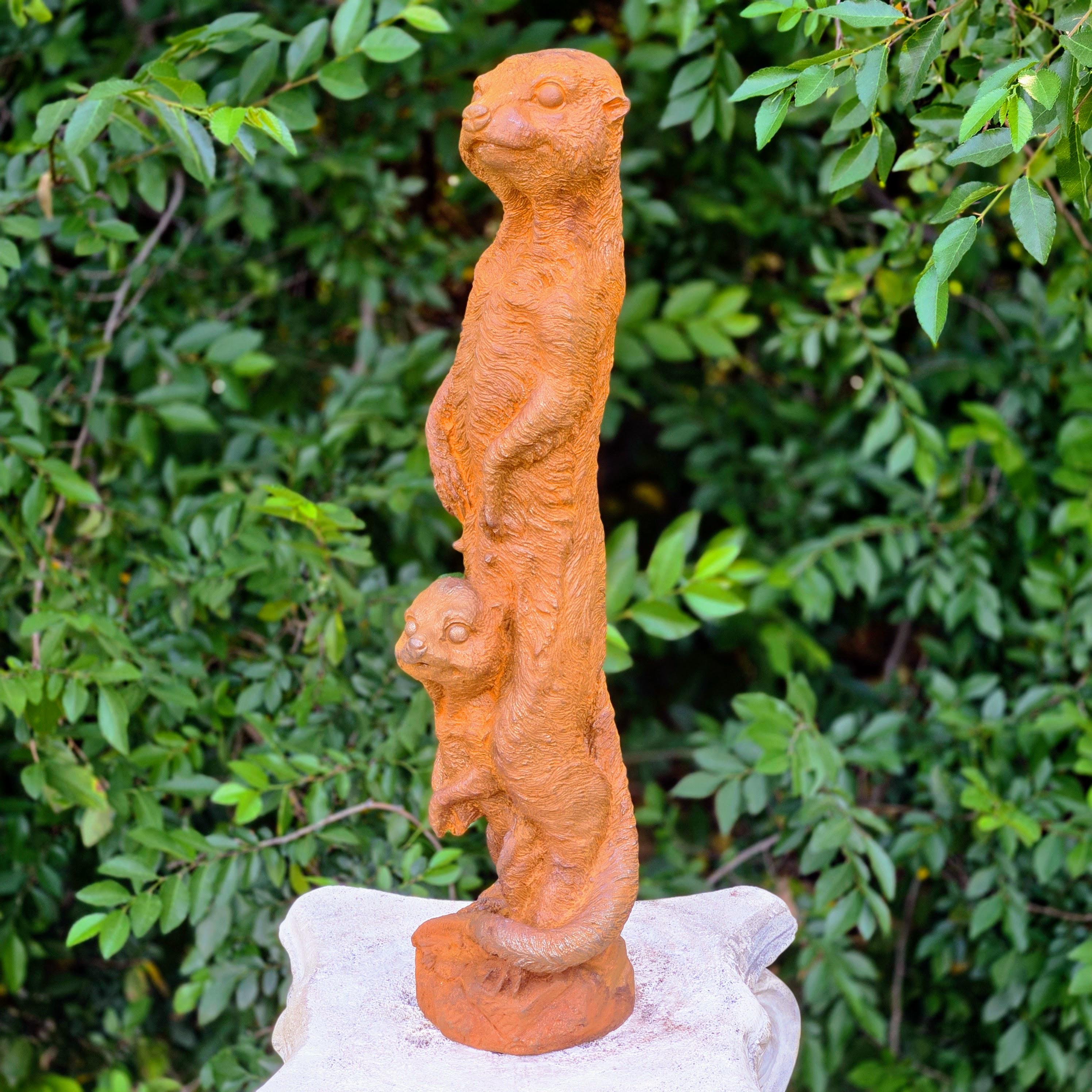 Cast Iron Mongoose Meerkat Statue – Rustic Animal Sculpture, Whimsical Garden Decor